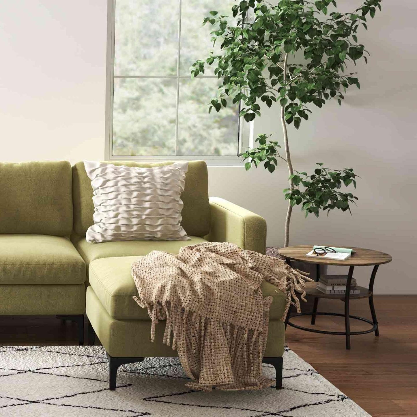Modern Living Room Set: Modular L-shaped Sectional Sofa Lift Top Coffee Table & 3-Globe Floor Lamp