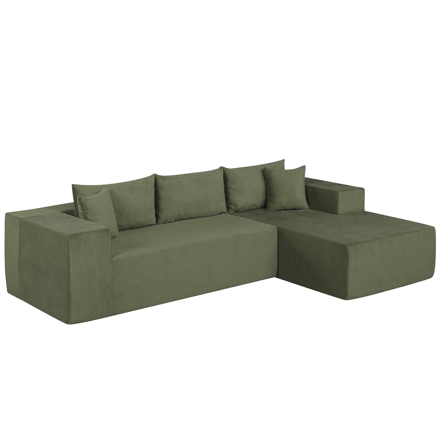 Modular Sectional Sofa Corduroy Upholstered L-shaped Sofa Couch with Deep Seats-Beige