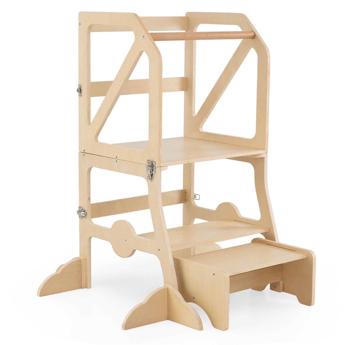 Multifunctional Kids Kitchen Step Stool with Removable Safety Bar and Fixing Buckles