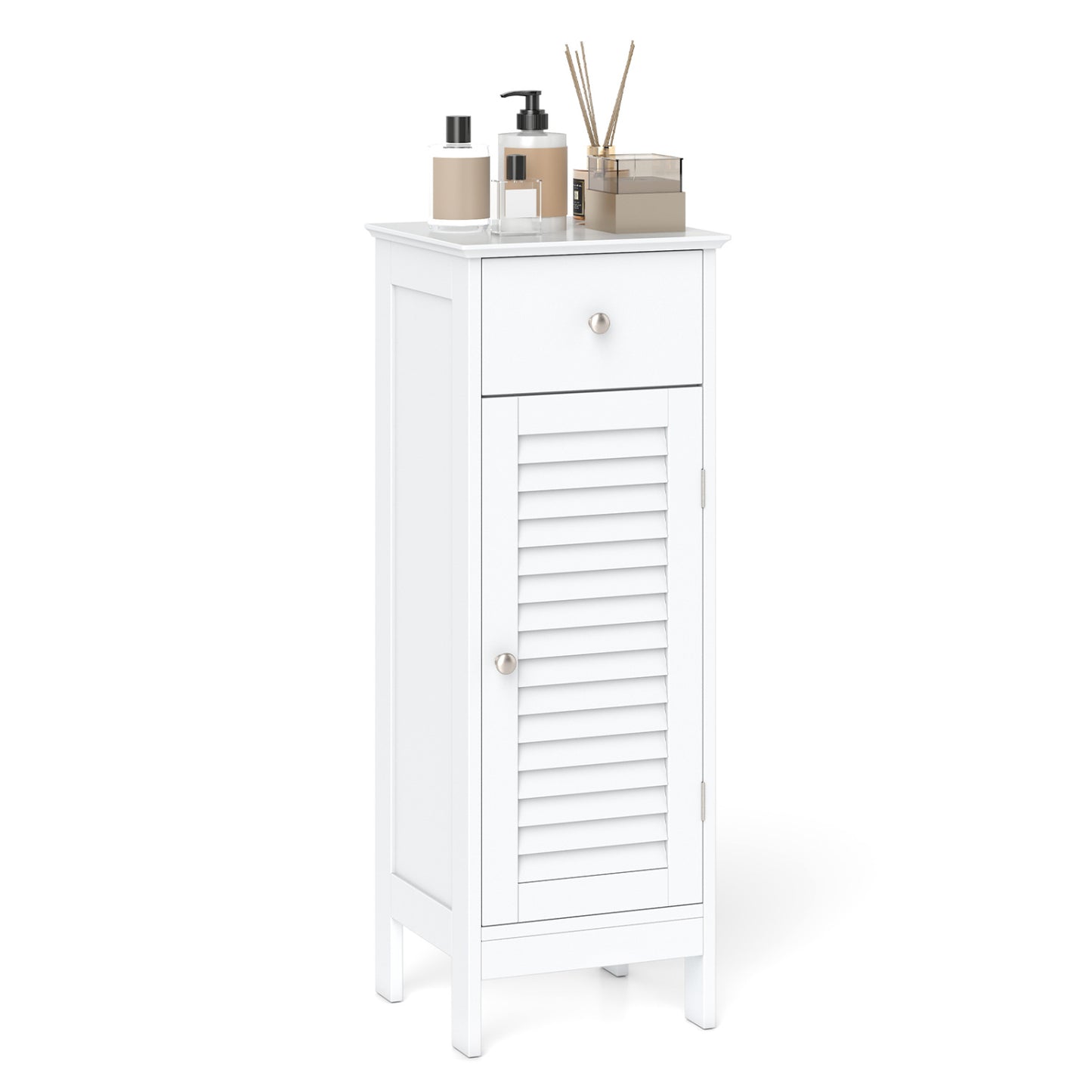 Narrow Bathroom Storage Cabinet with Adjustable Shelf and Drawer-Black