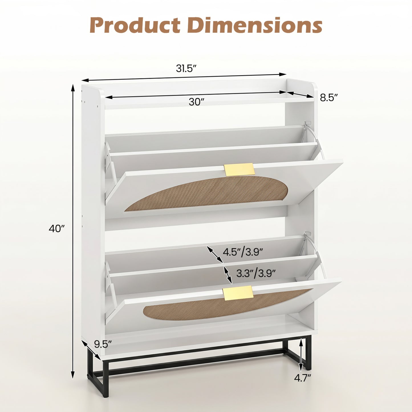 Narrow Shoe Storage Cabinet with 2 Flip Drawers and Adjustable Shelves-Natural