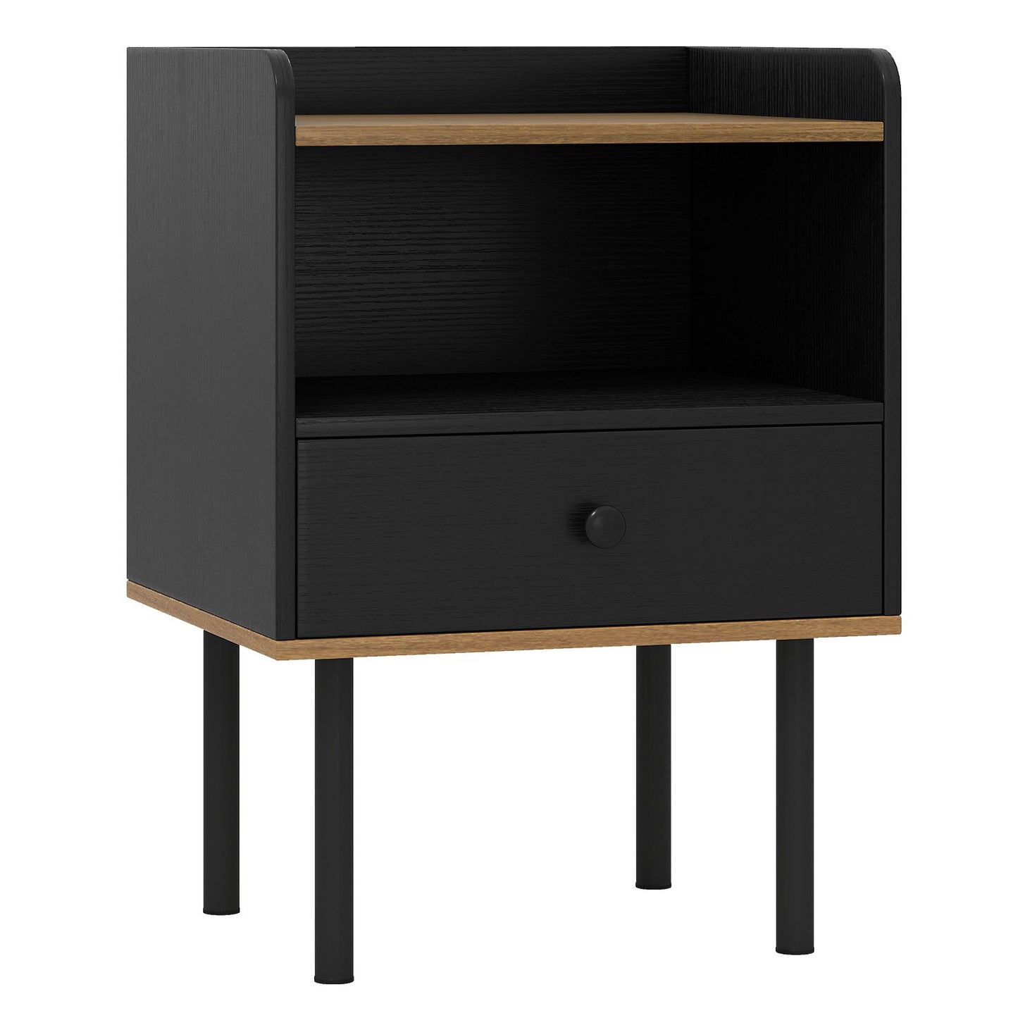 Nightstand with Drawer 3-Tier Sofa Side Table with Open Storage Shelf-Black