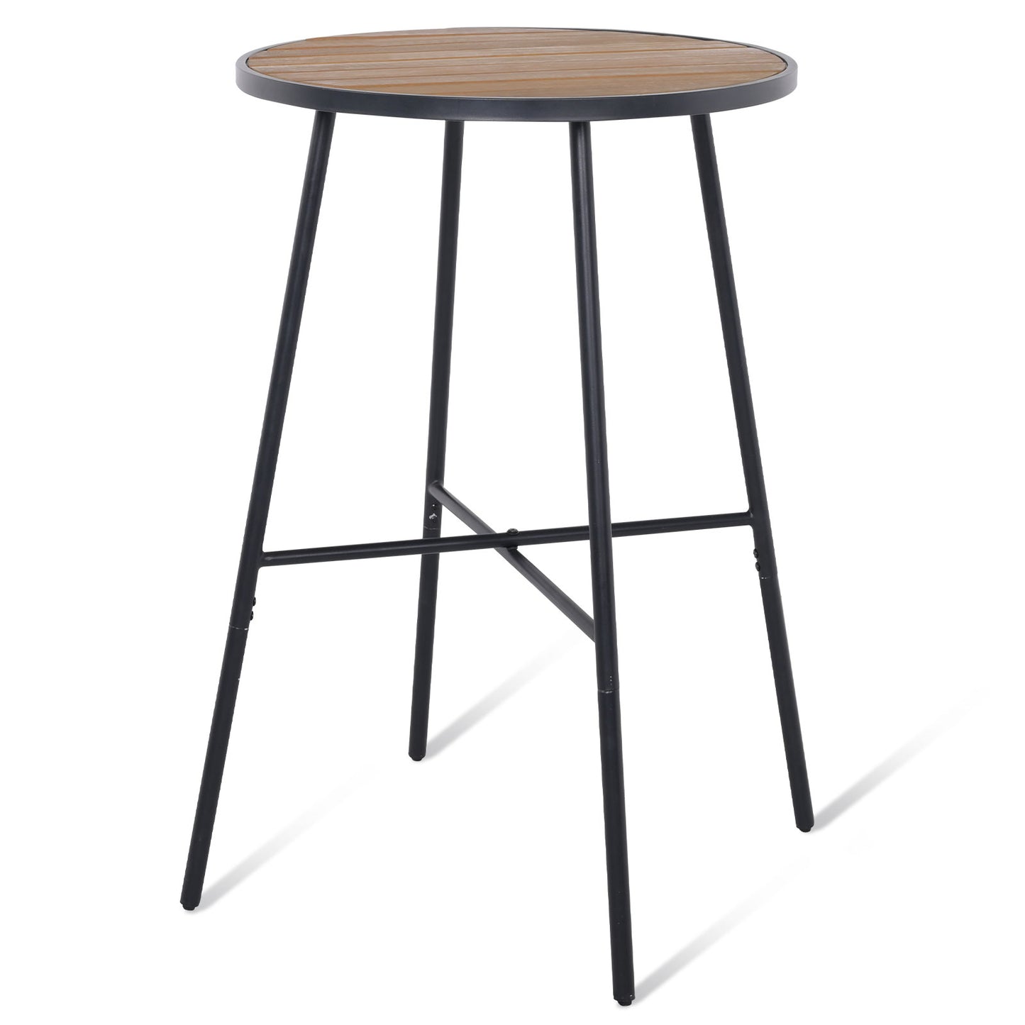 Outdoor Bar Table 41 inch Bar Height Patio Round Table with Acacia Wood Top and Metal Frame