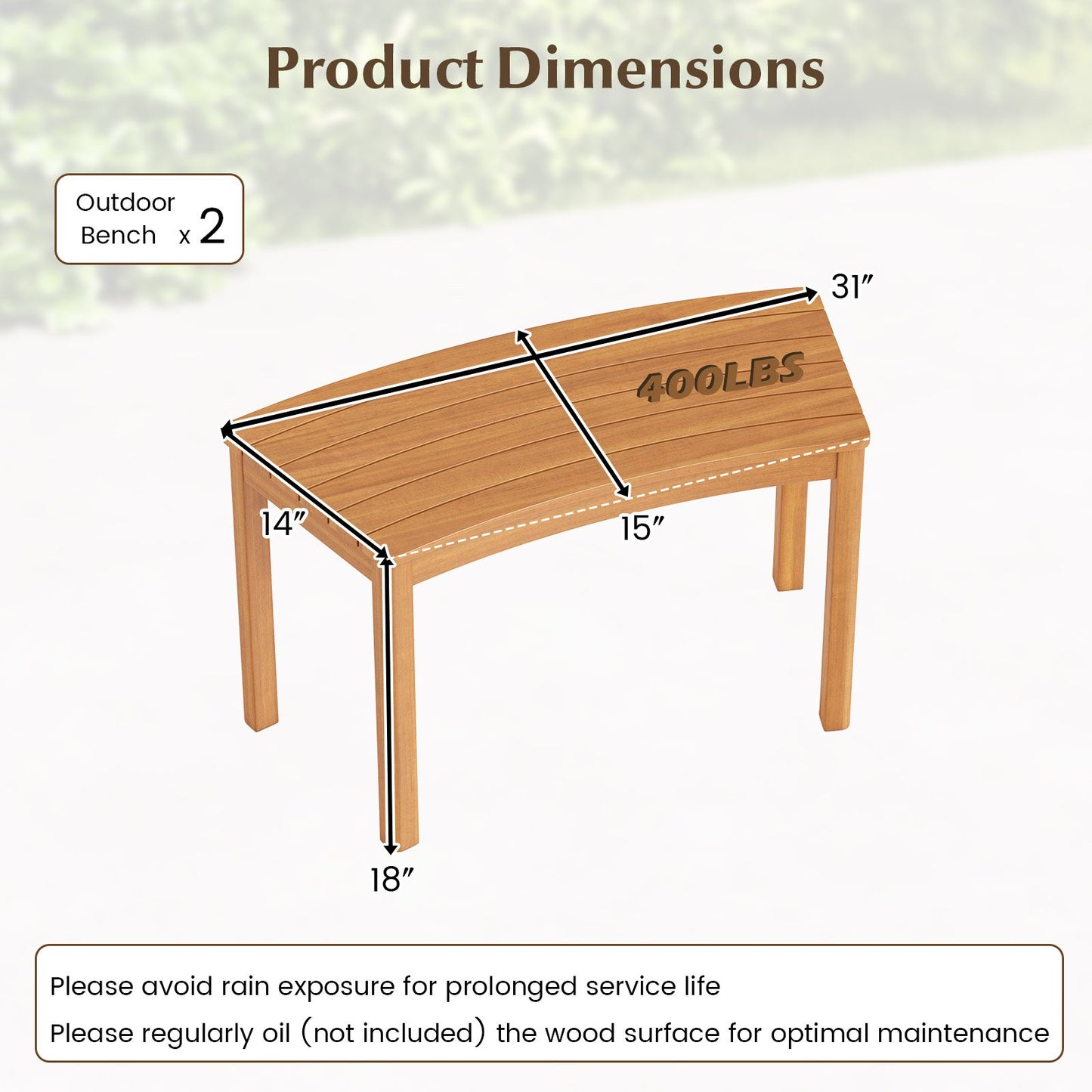 Outdoor Curved Acacia Wood Bench Set of 2/3/4 for Front Porch-4