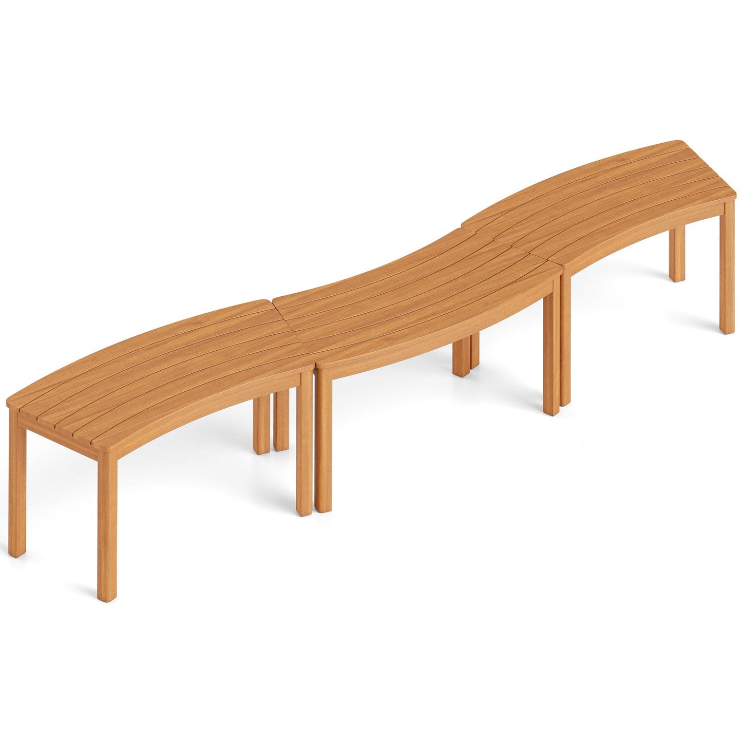 Outdoor Curved Acacia Wood Bench Set of 2/3/4 for Front Porch-4