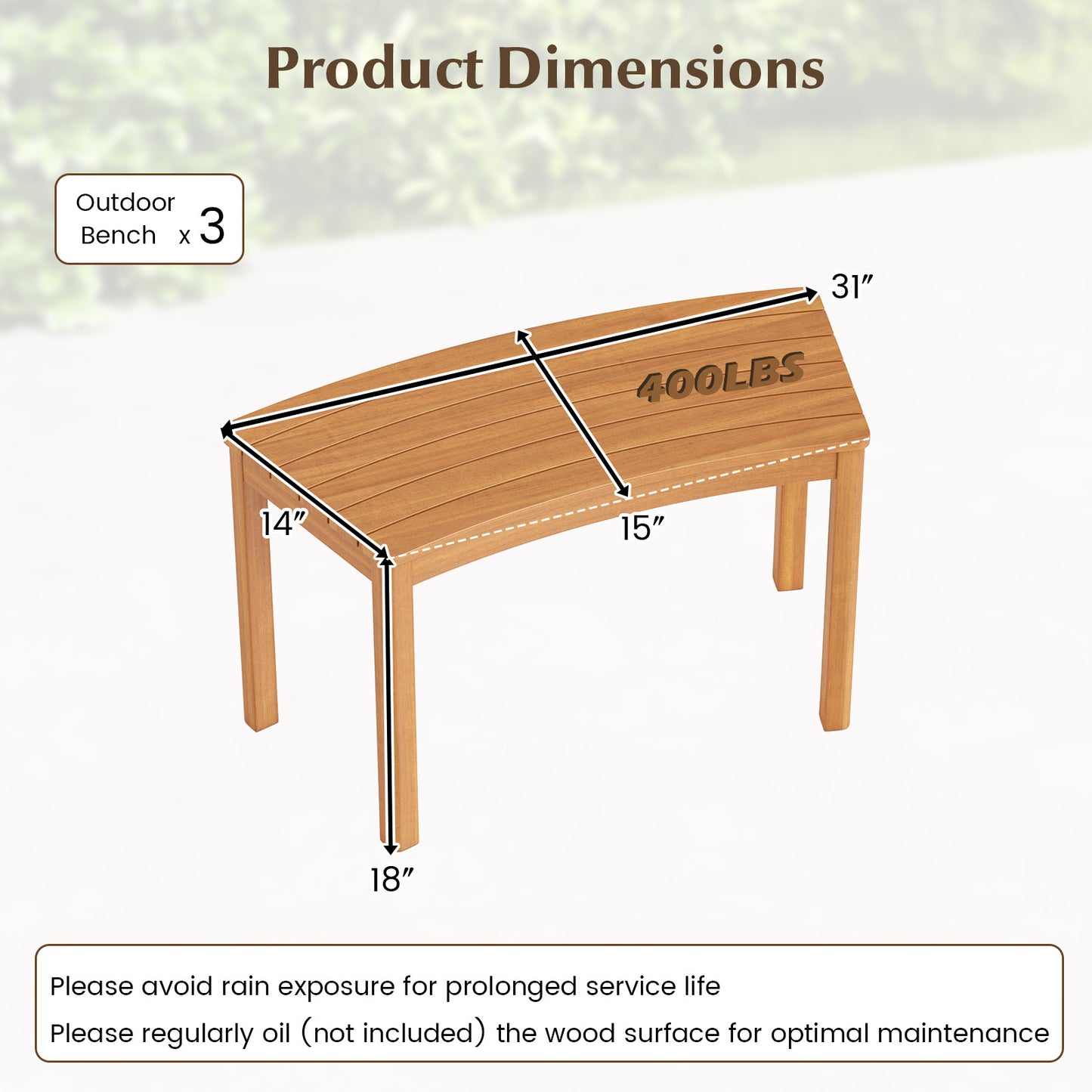 Outdoor Curved Acacia Wood Bench Set of 2/3/4 for Front Porch-3
