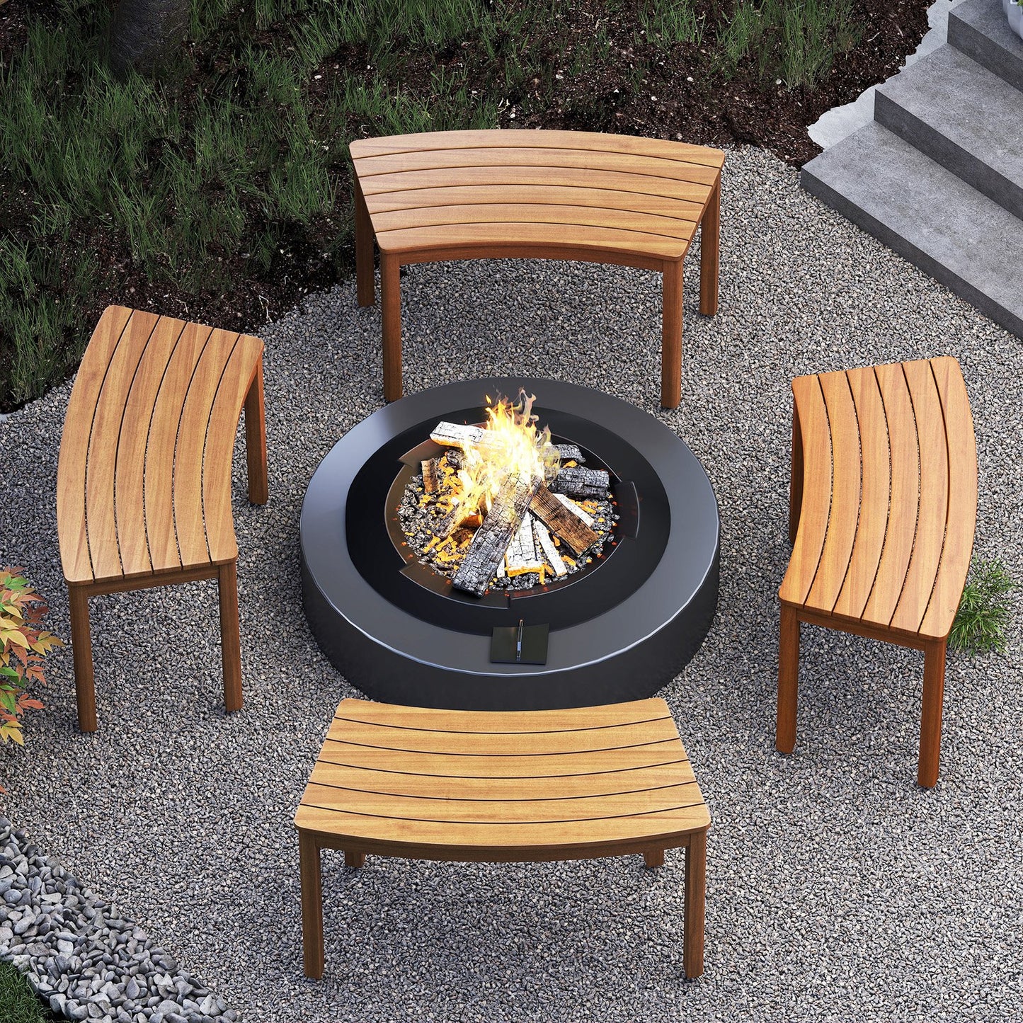 Outdoor Curved Acacia Wood Bench Set of 2/3/4 for Front Porch-4