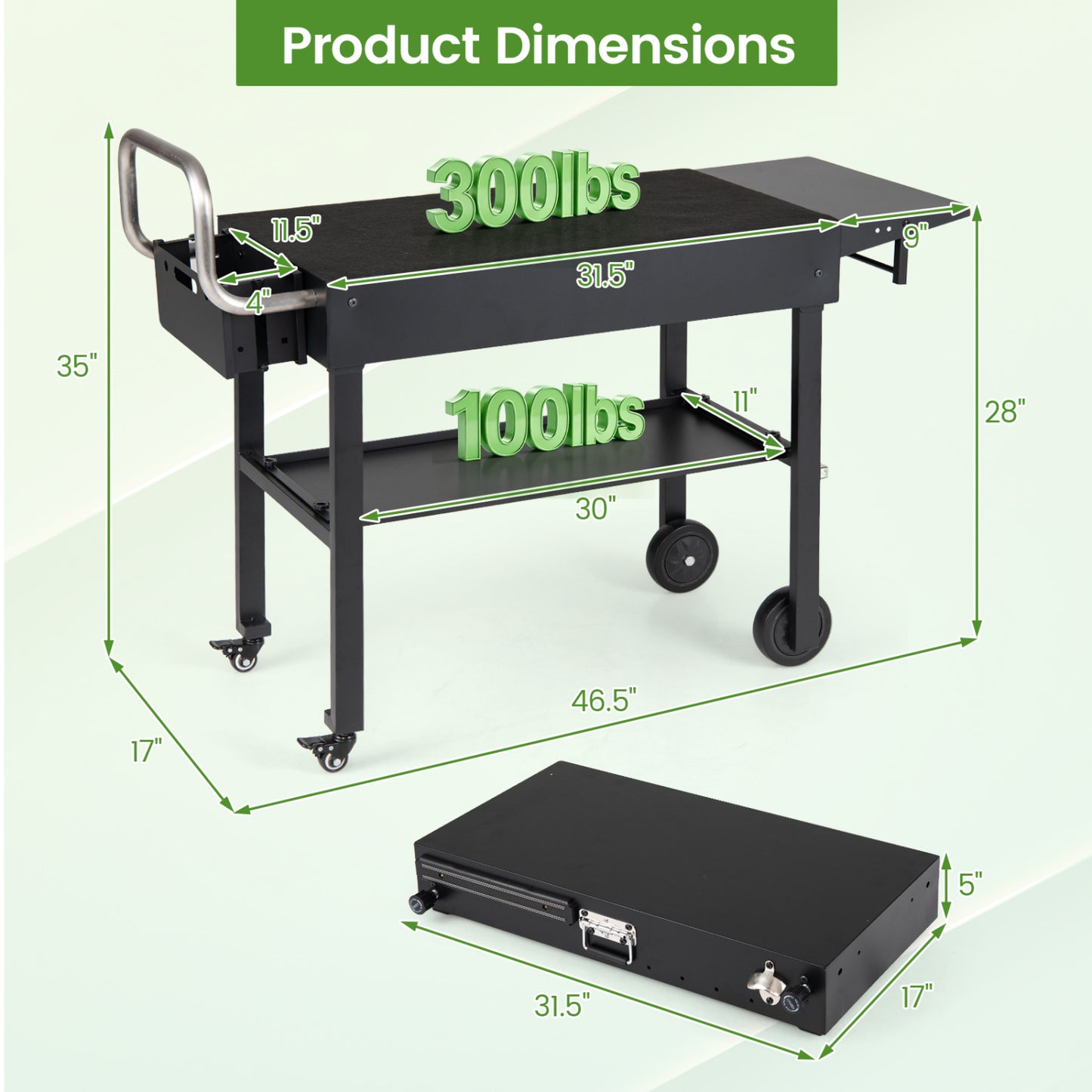 Foldable outdoor grill cart with 31” x 17” tabletop for Blackstone griddle, sturdy outdoor grilling table by Direct by Wilsons Home Store.