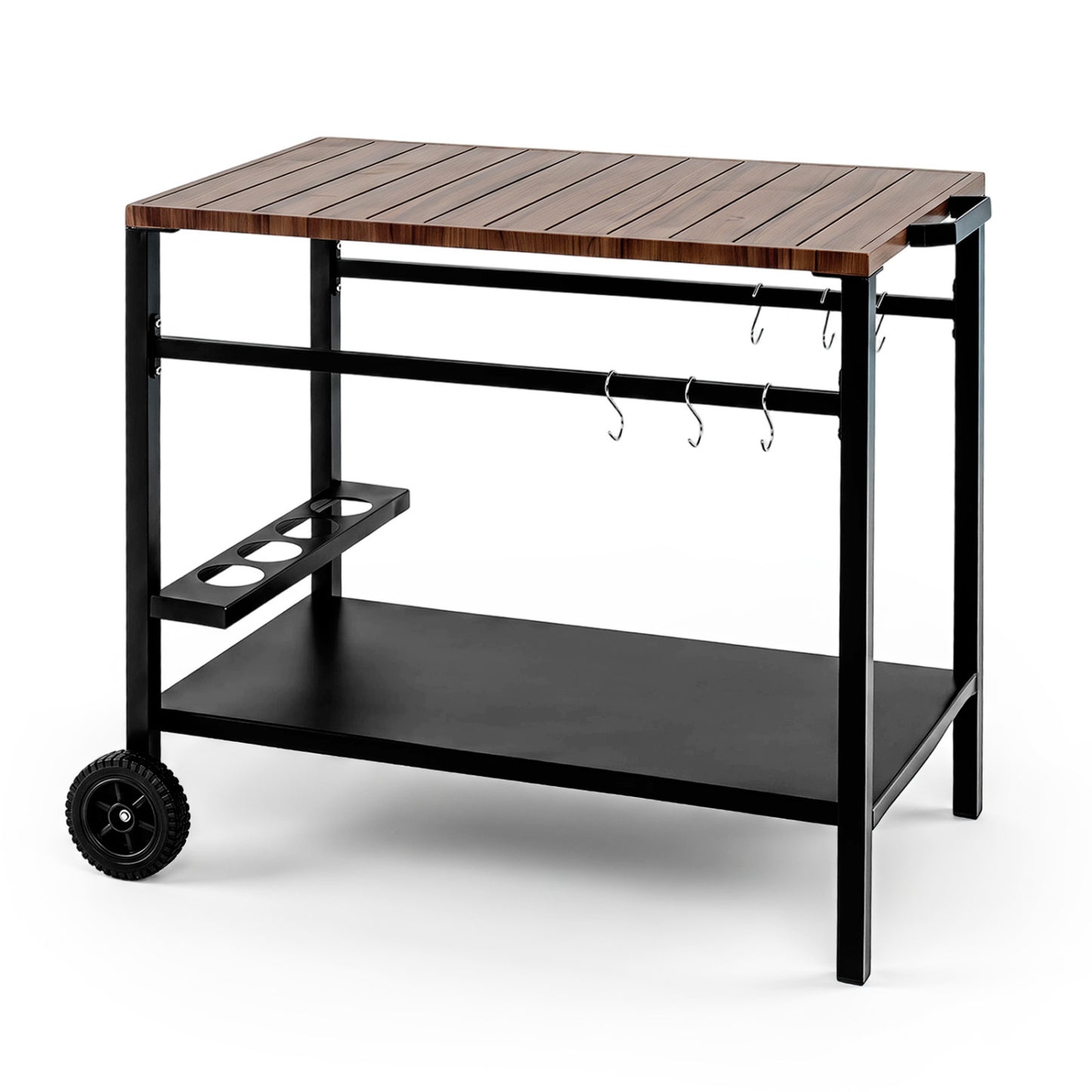 Outdoor Grill Cart with Spice Rack and Hooks for Patio and Garden-Brown