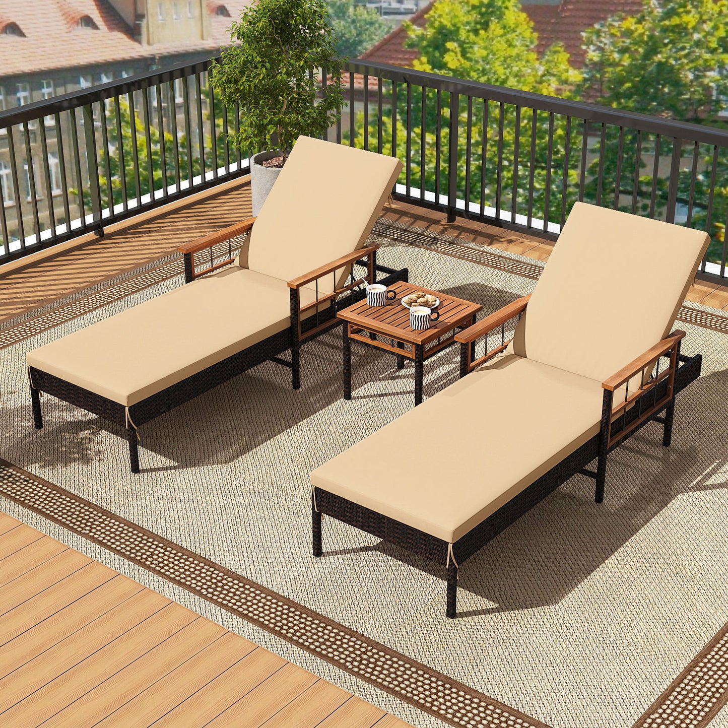 Outdoor Reclining Lounger Chair with 4-Level Adjustable Backrest-WH