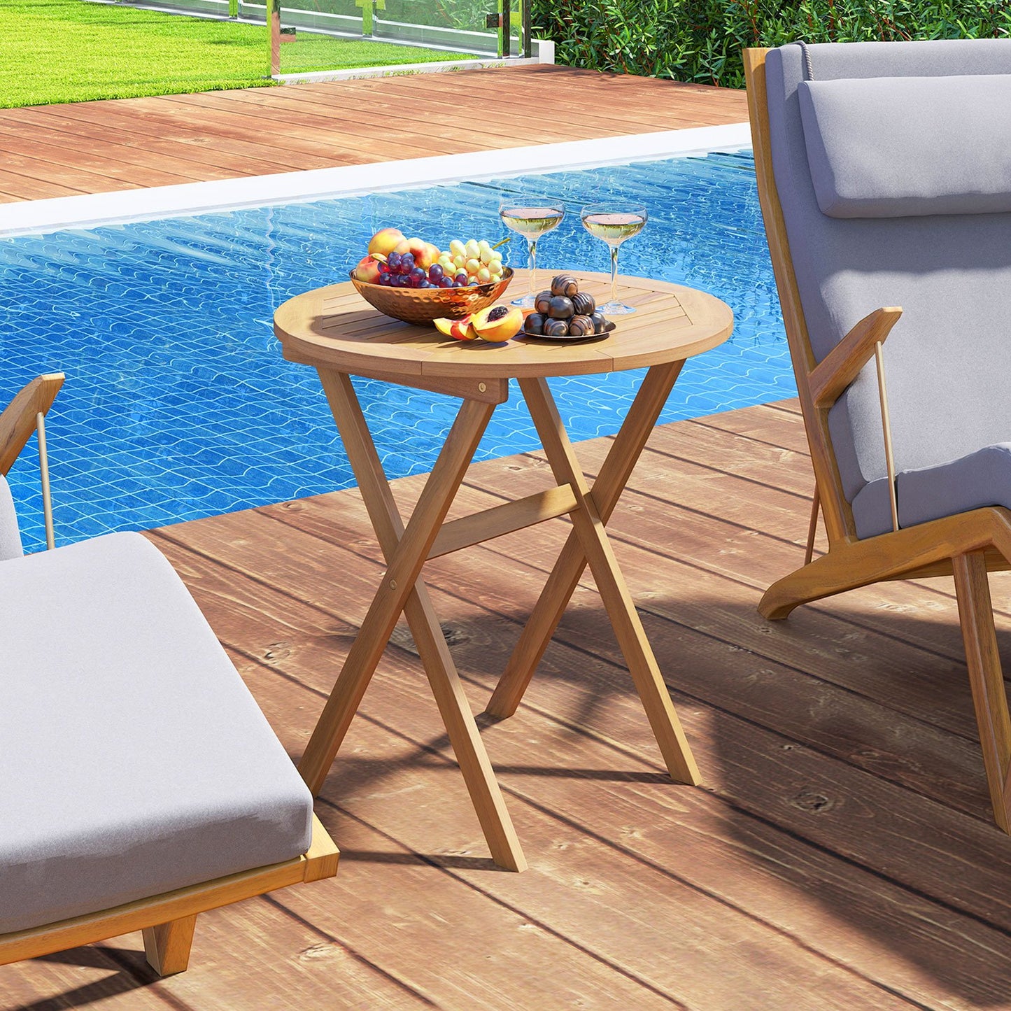 Outdoor Side Table with Slatted Tabletop and X-Shaped Structure