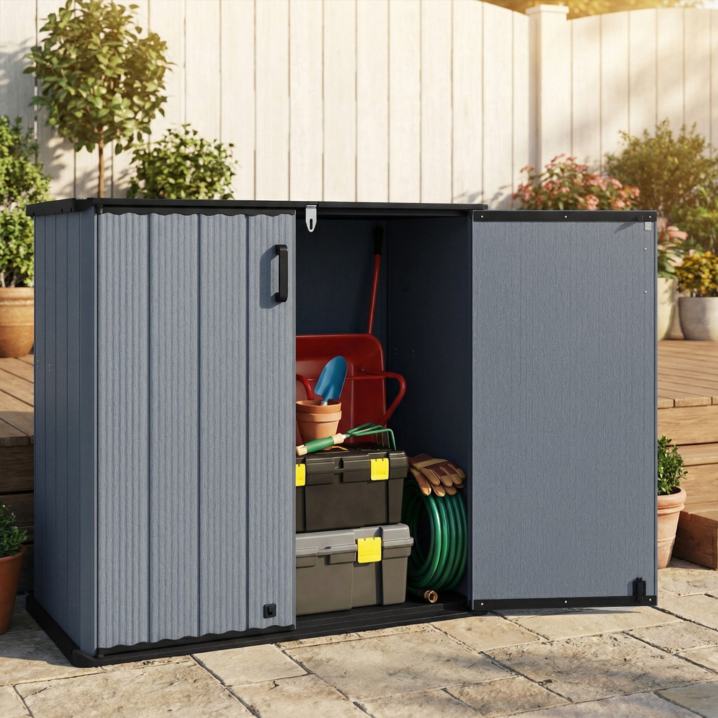 Outdoor Storage Shed 23.5 Cu.ft All-Weather Storage Box with Floor Lockable Door-Gray