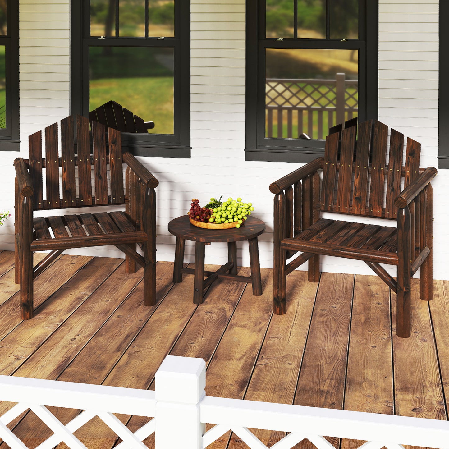 Outdoor Wood Armchair Wooden Patio Dining Chair with Armrests-Brown