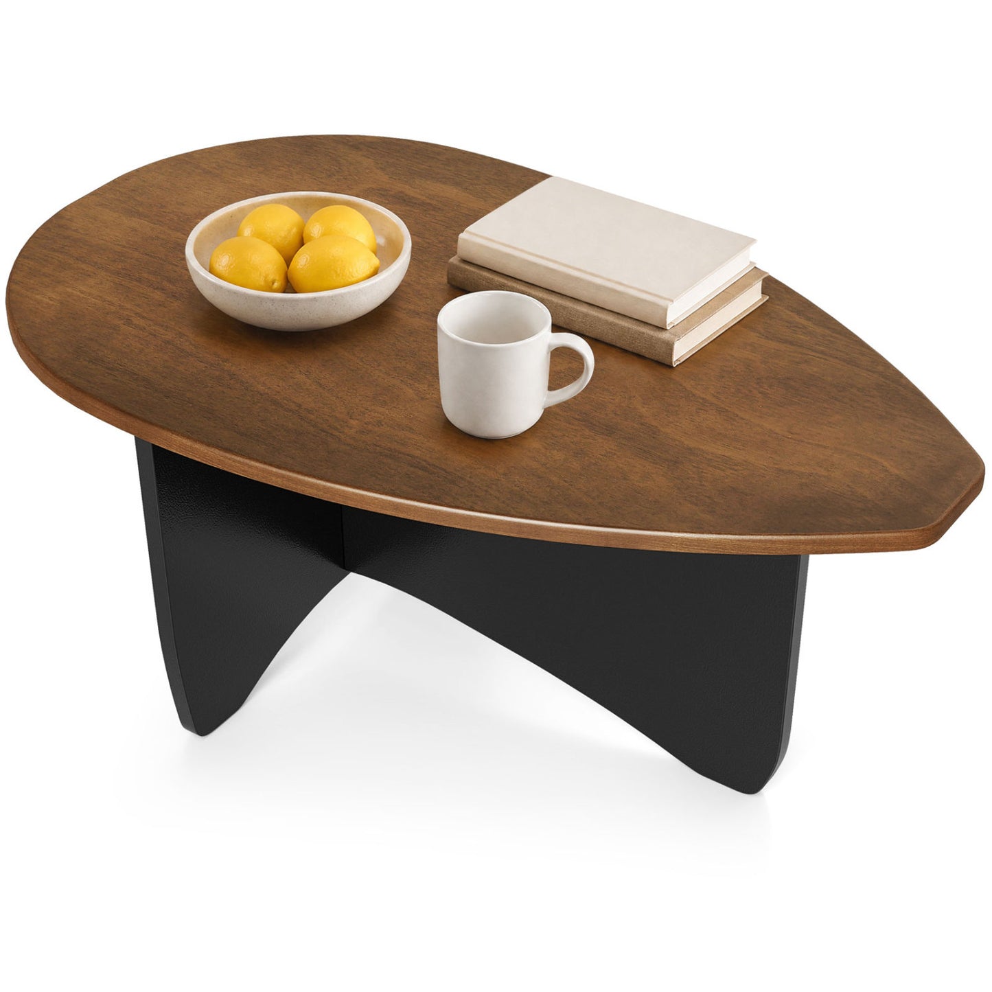 Oval Coffee Table Mid Century Modern Accent Table Low Profile Wooden Center Table-Black
