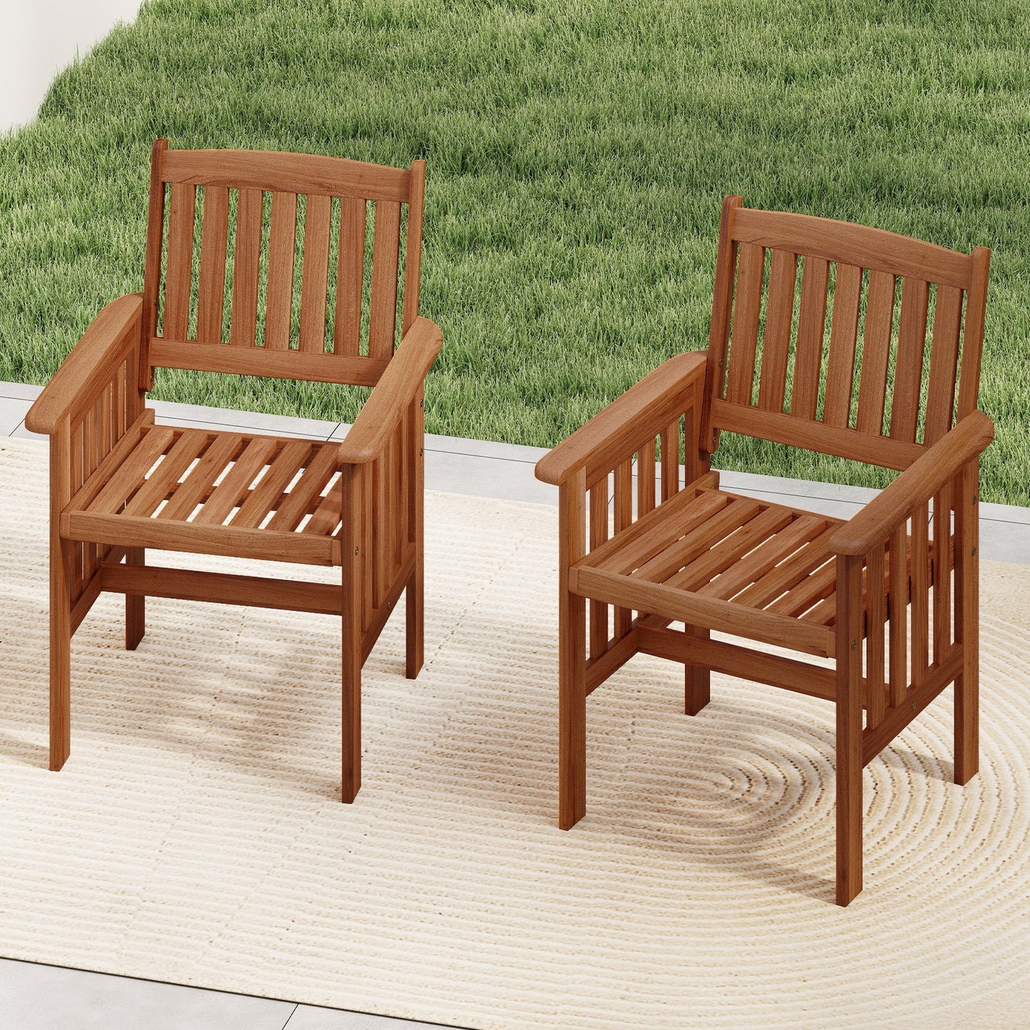 Patio Chairs Set of 2 Outdoor Solid Wood Chairs with Slatted Seat and Inclined Backrest