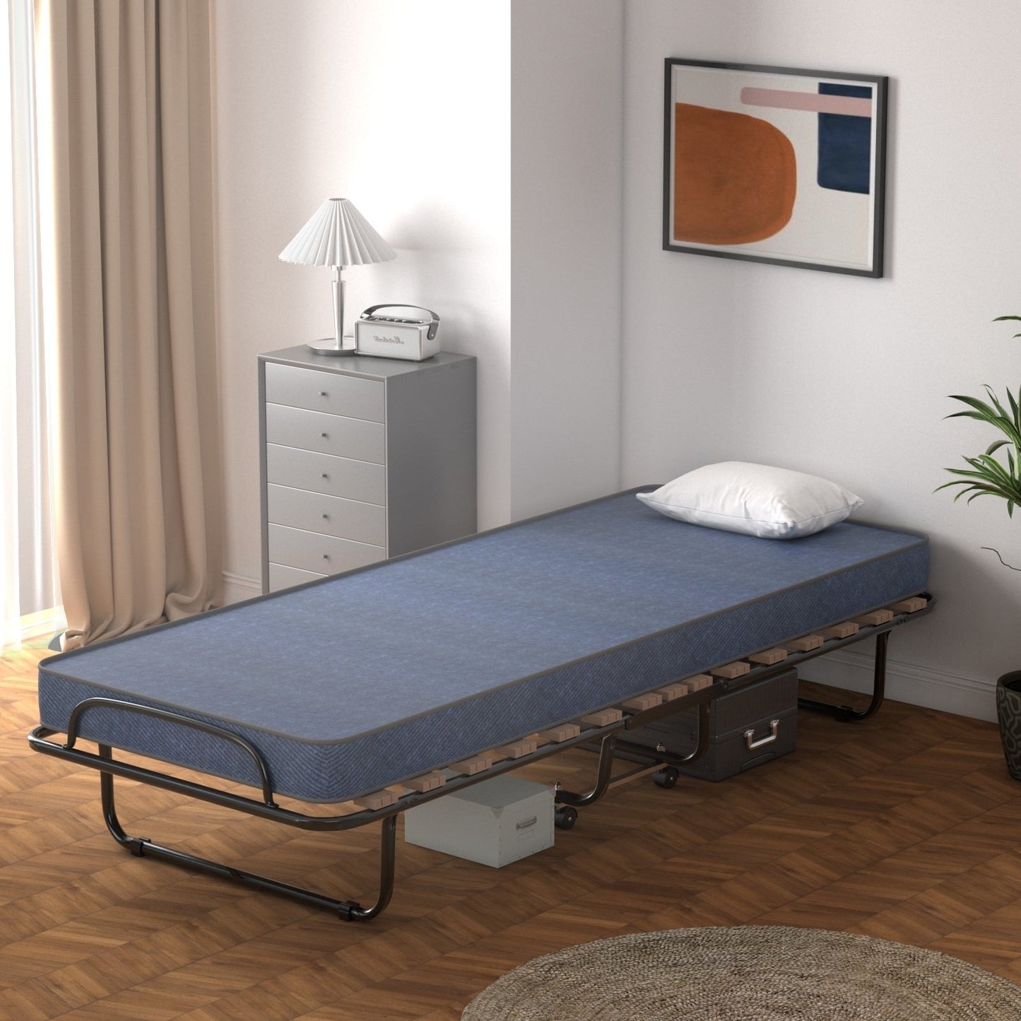 Portable Folding Bed with Memory Foam Mattress and Sturdy Metal Frame Made in Italy-Beige