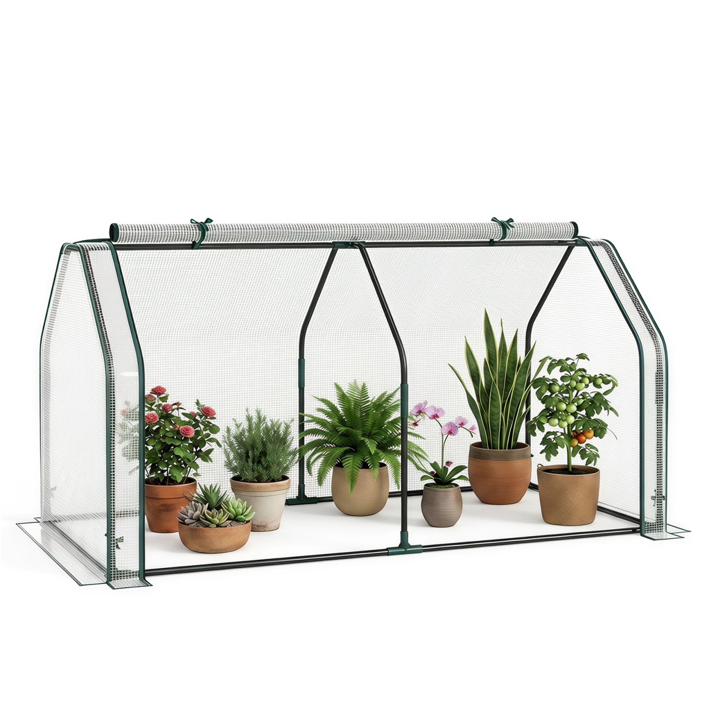 Portable Mini Greenhouse Small Garden Greenhouse with PE Cover and Zippered Roll-up Door for Vegetables-Green