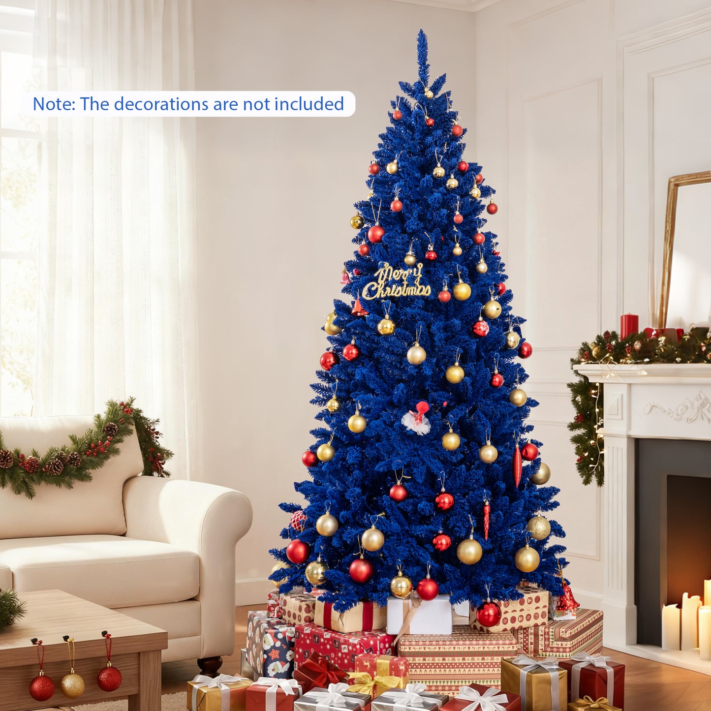 Pre-Lit Artificial Christmas Tree with 340 Blue LED Lights and 3 Modes-7 ft