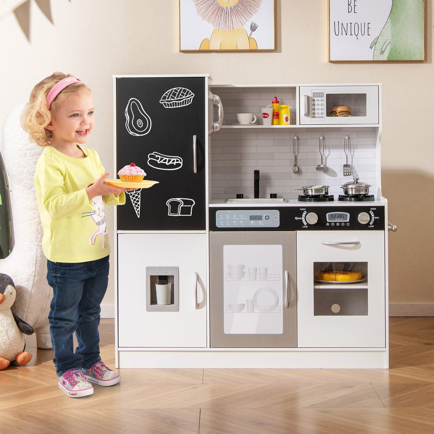 Pretend Play Kitchen with Utensils for Kids Aged 3+-Green