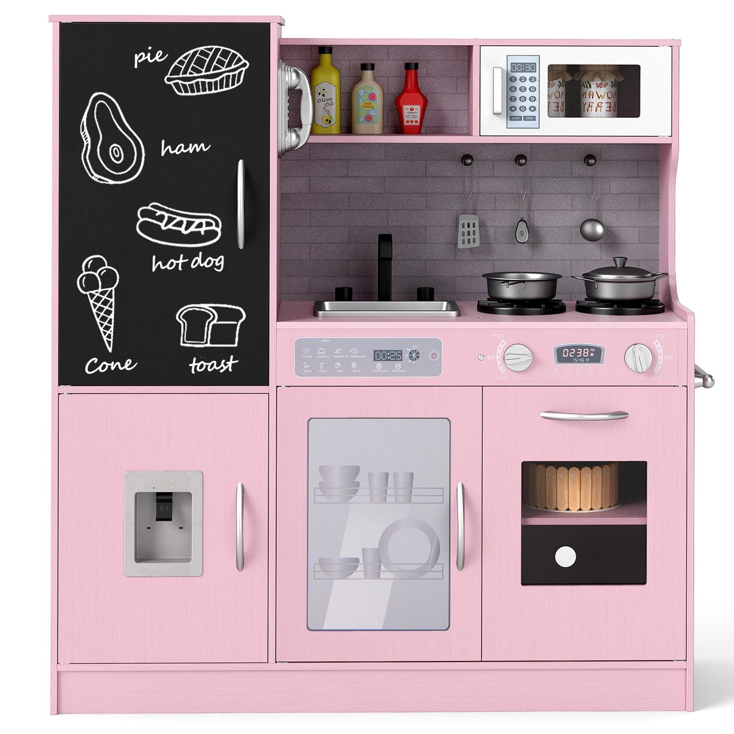 Pretend Play Kitchen with Utensils for Kids Aged 3+-Green