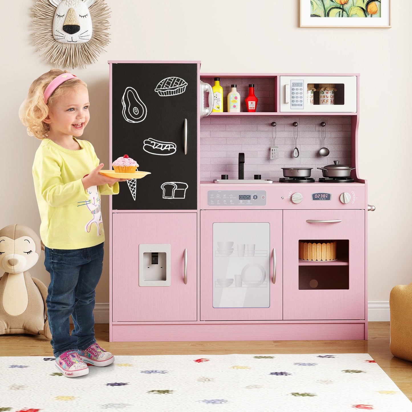 Pretend Play Kitchen with Utensils for Kids Aged 3+-Green