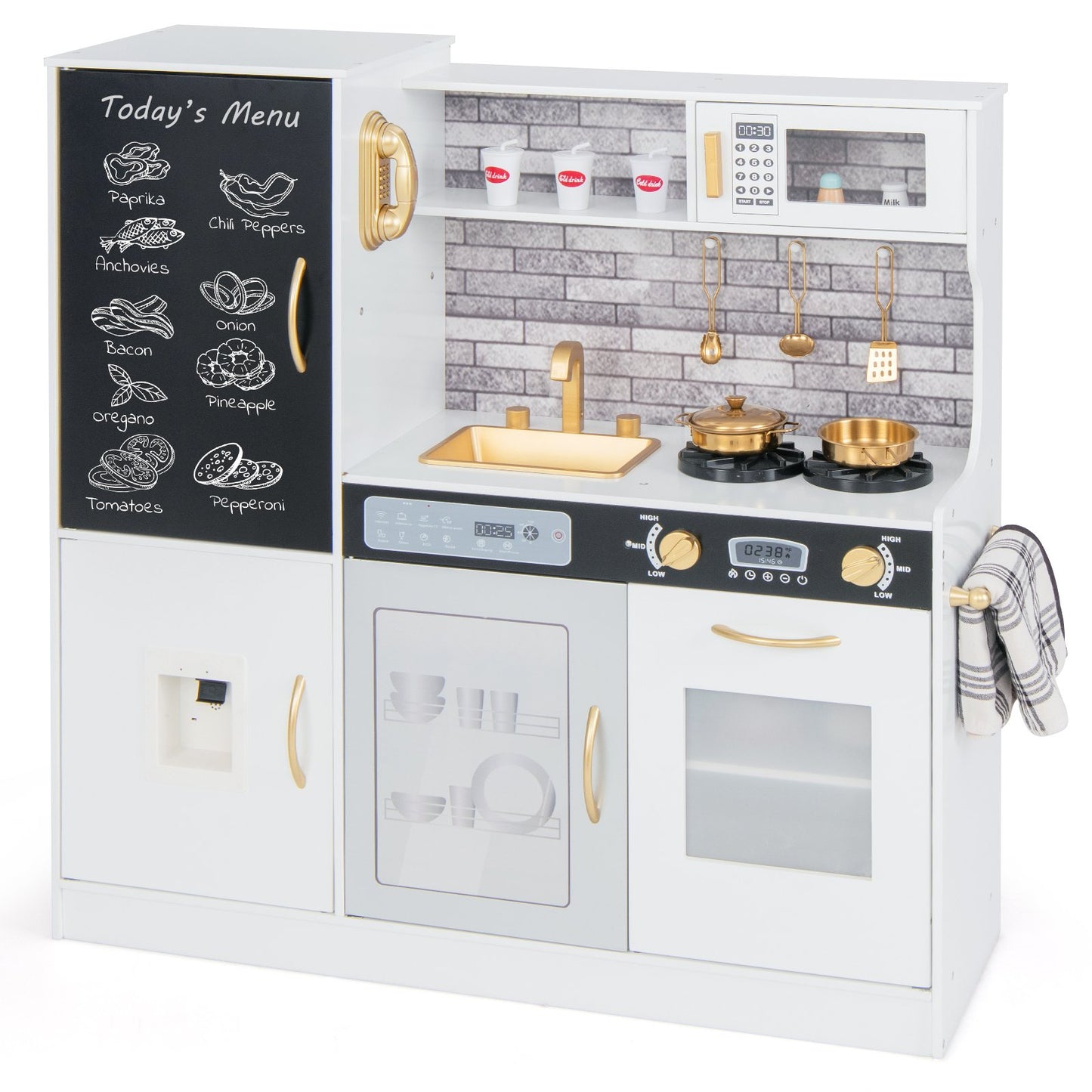 Pretend Play Kitchen with Utensils for Kids Aged 3+-Green