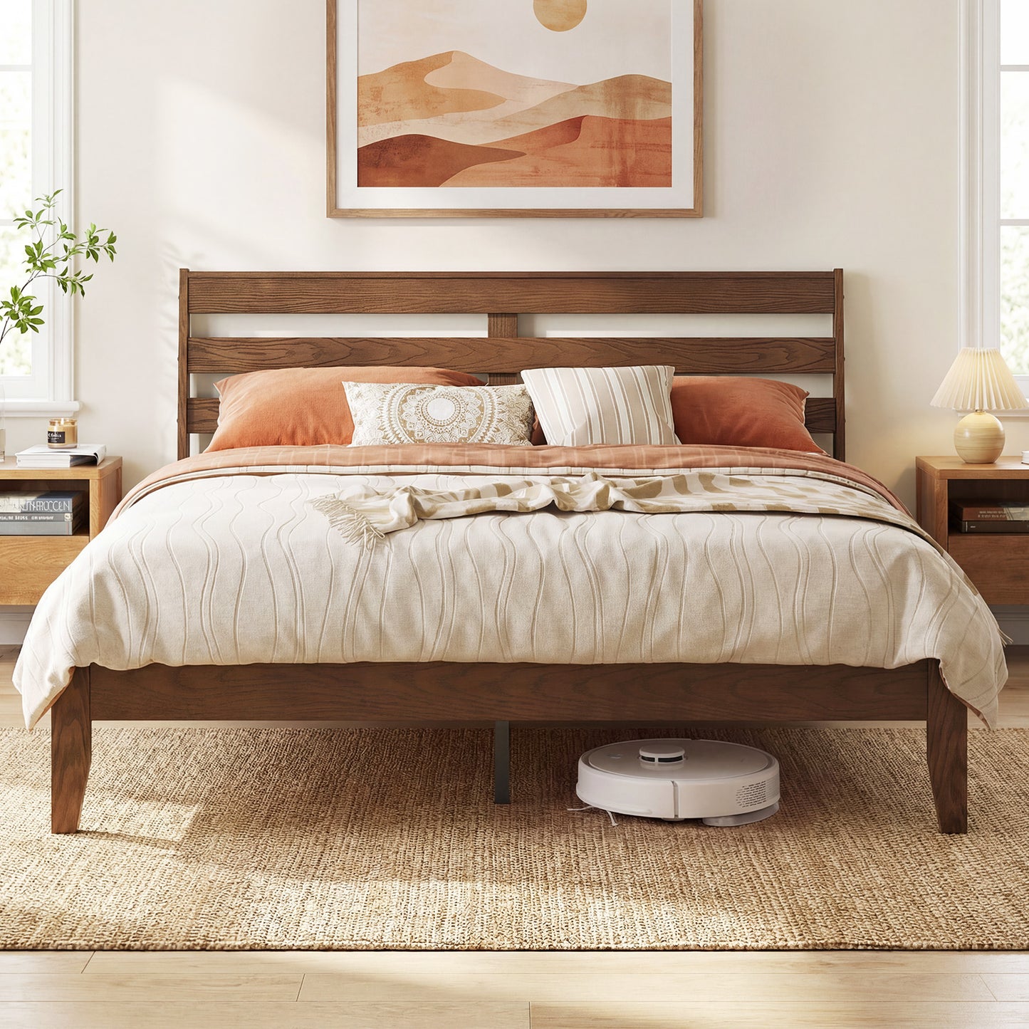 Twin Size Wood Platform Bed Frame with Slat Headboard