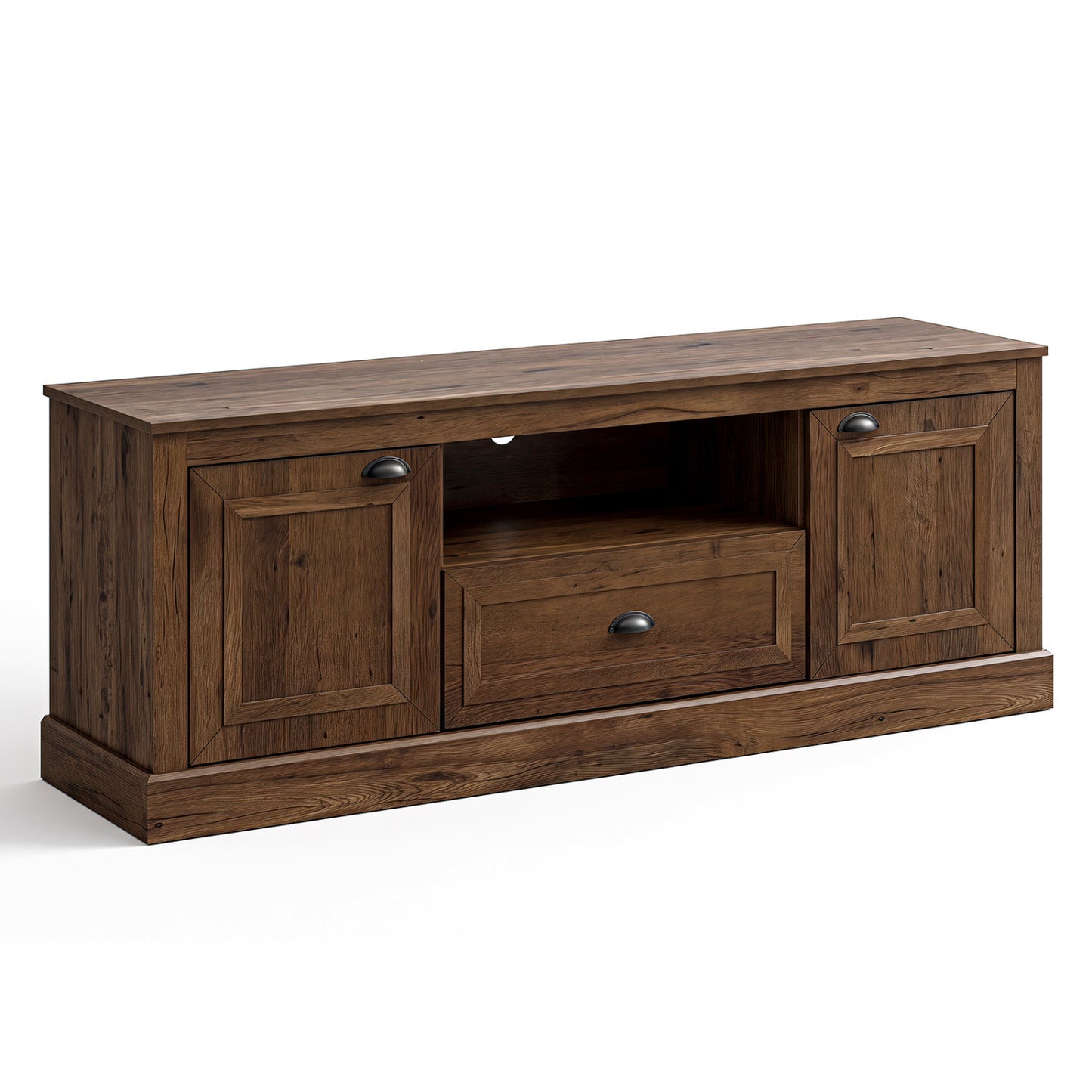 Retro Farmhouse TV Stand for 70" TVs with 2 Doors & Removable Shelves-Brown