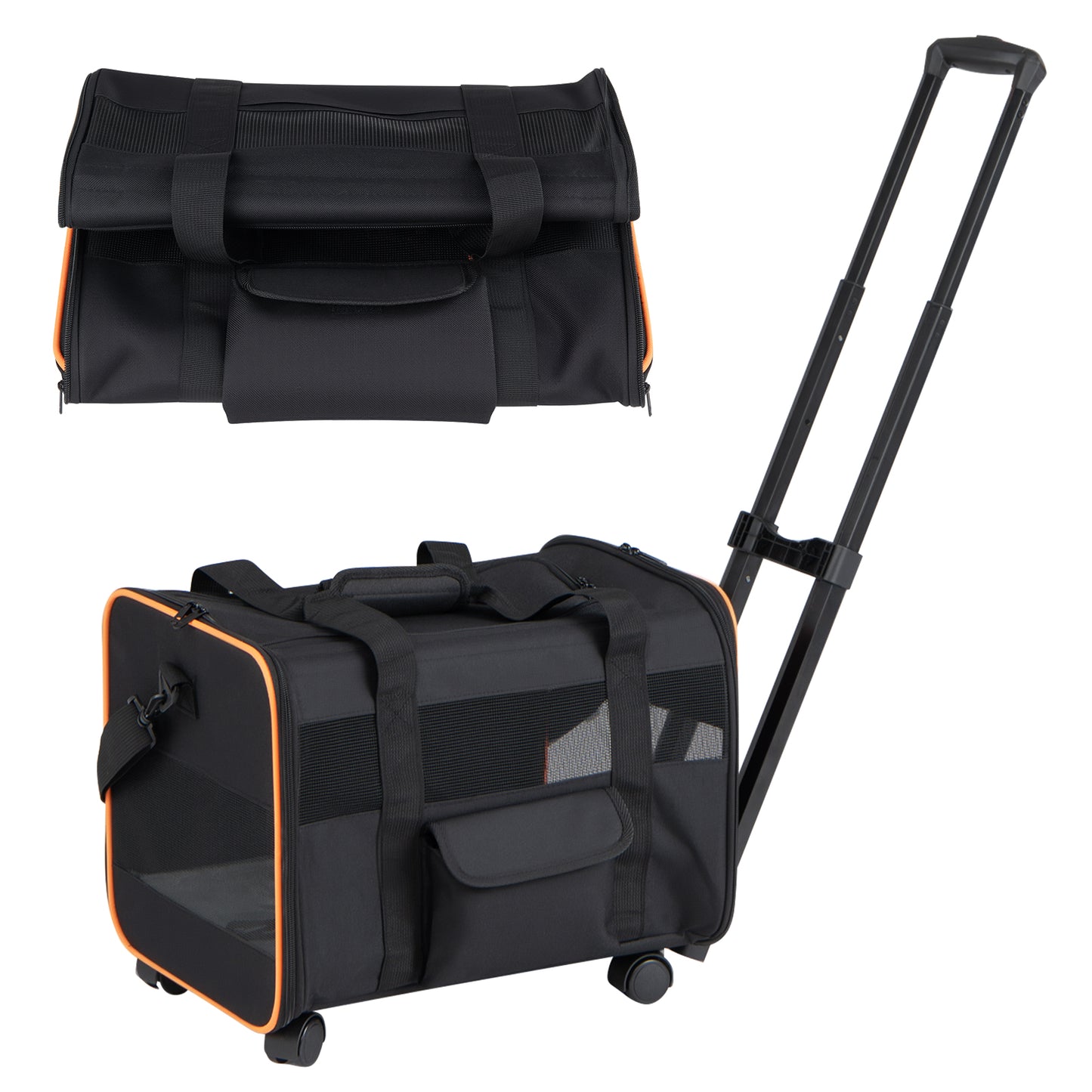 Rolling Pet Carrier Foldable Soft-sided Dog Travel Crate