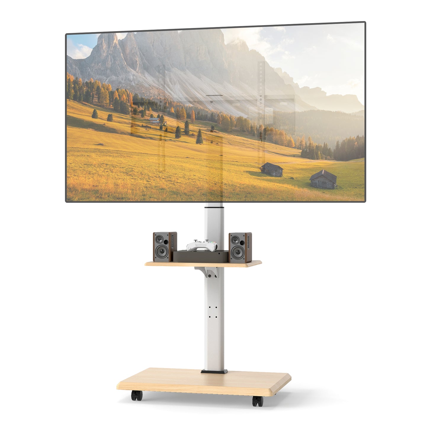 Rolling TV Stand on Wheels Mobile TV Cart for 32-75 Inch TVs Portable AV Cart-Black