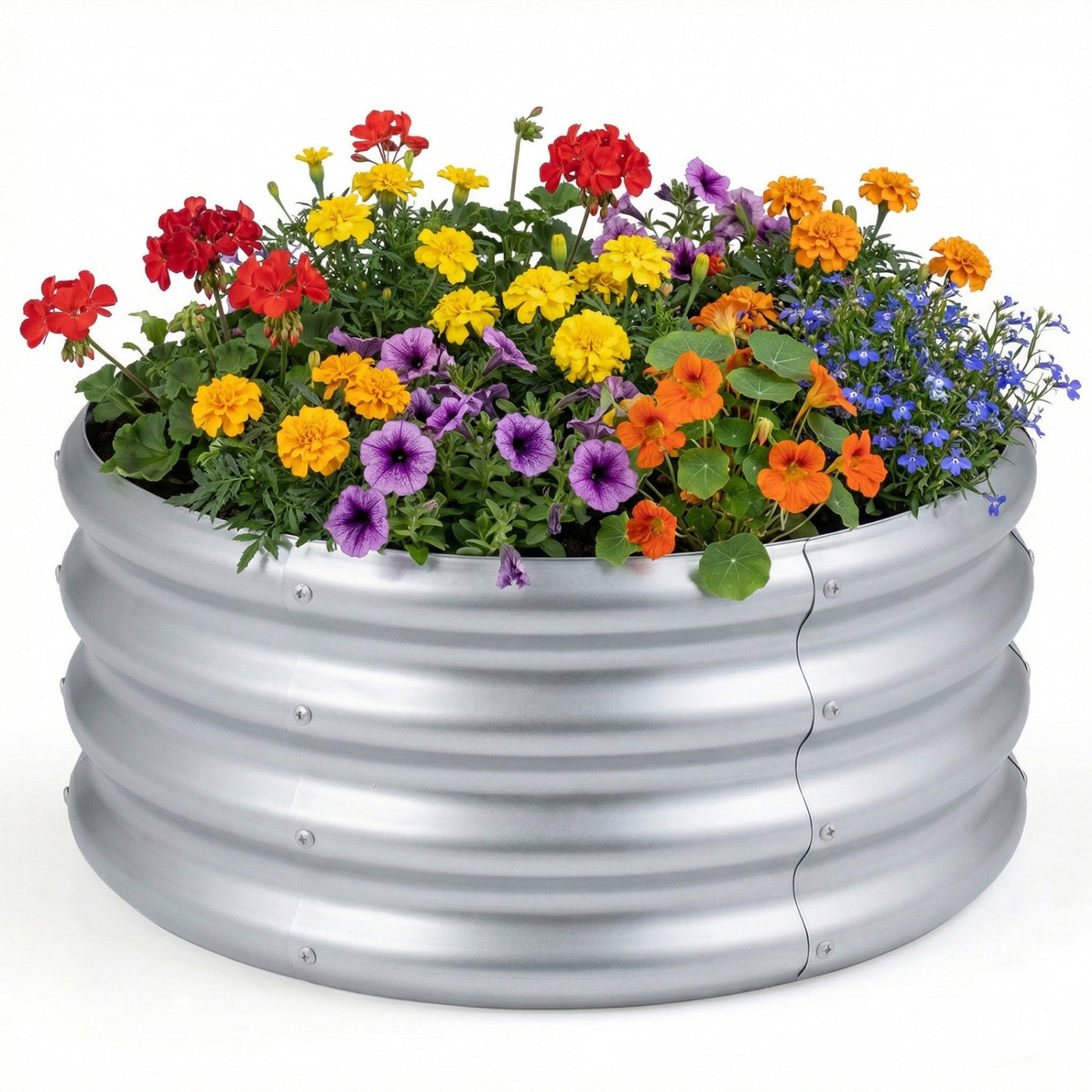 Round Galvanized Raised Garden Bed with Open-Ended Base-S