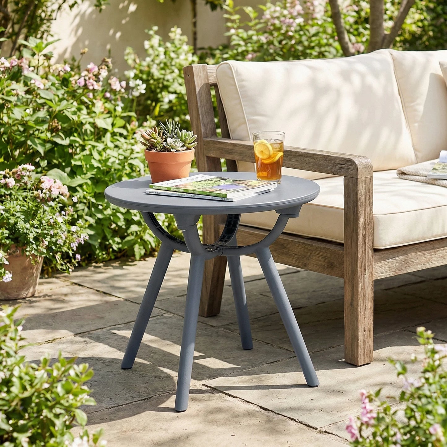 Round Patio Storage Side Table for Poolside and Balcony-1 piece