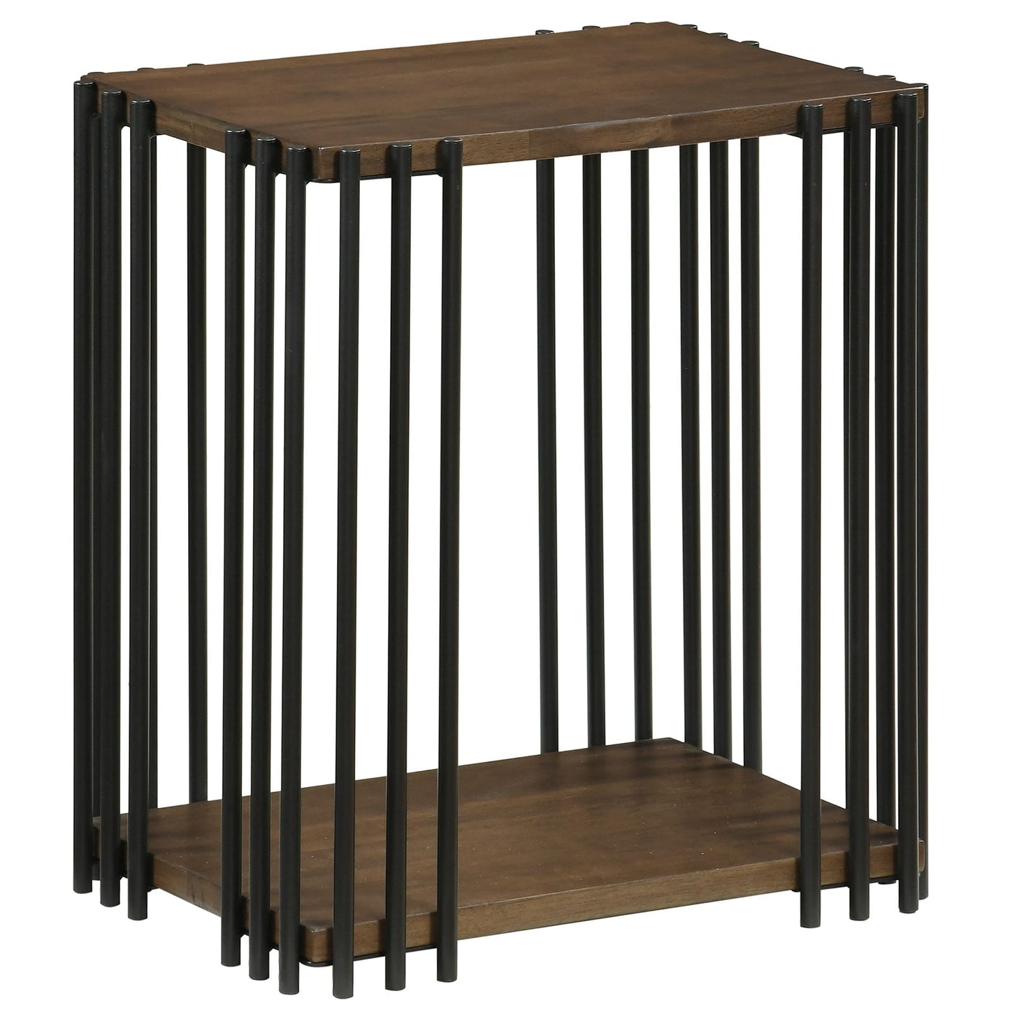 Rubber Wood Side Table with 2-Layer Storage Shelves and Metal Frame-Walnut