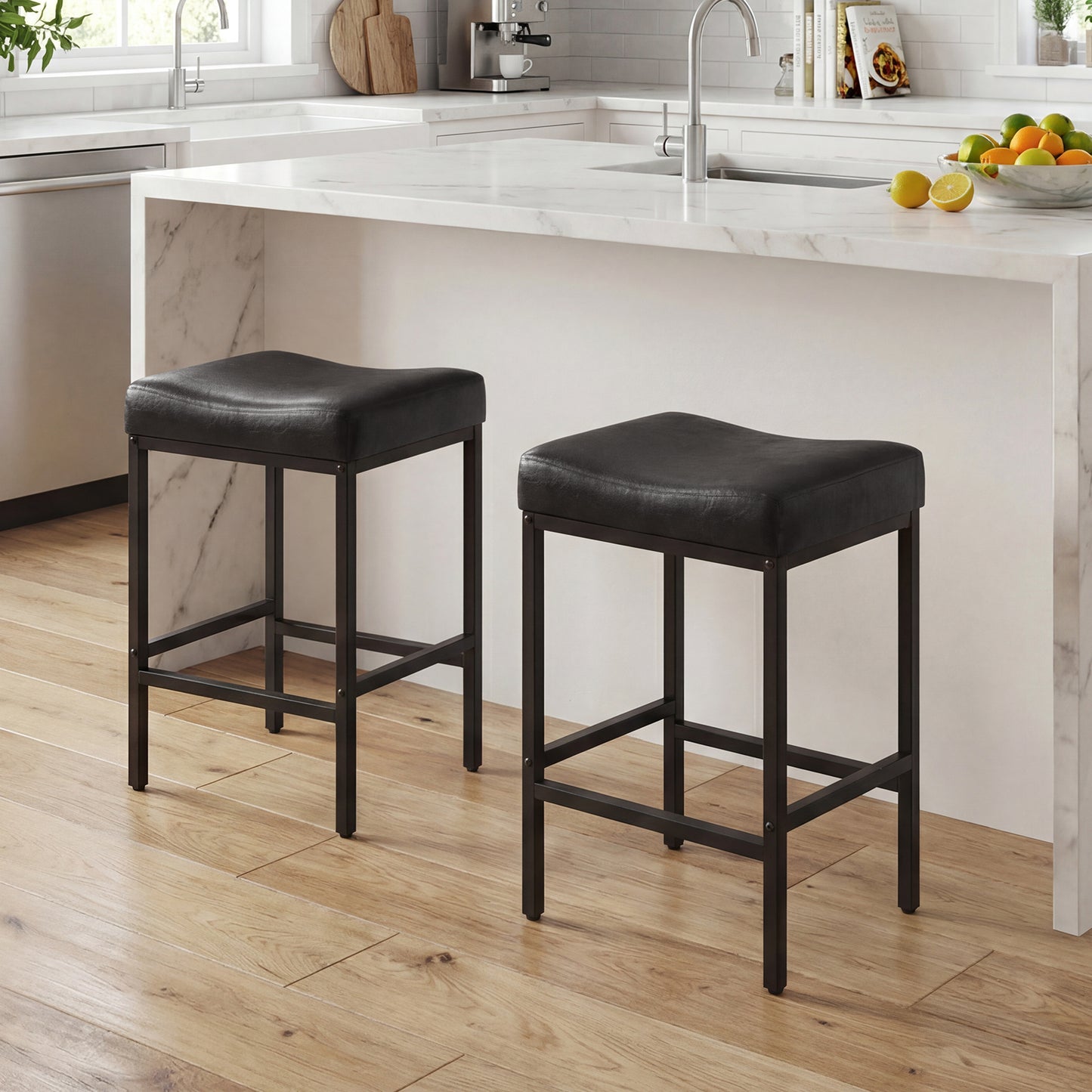 Set of 2 25 Inch Counter Height Bar Chairs for Kitchen Island-Black