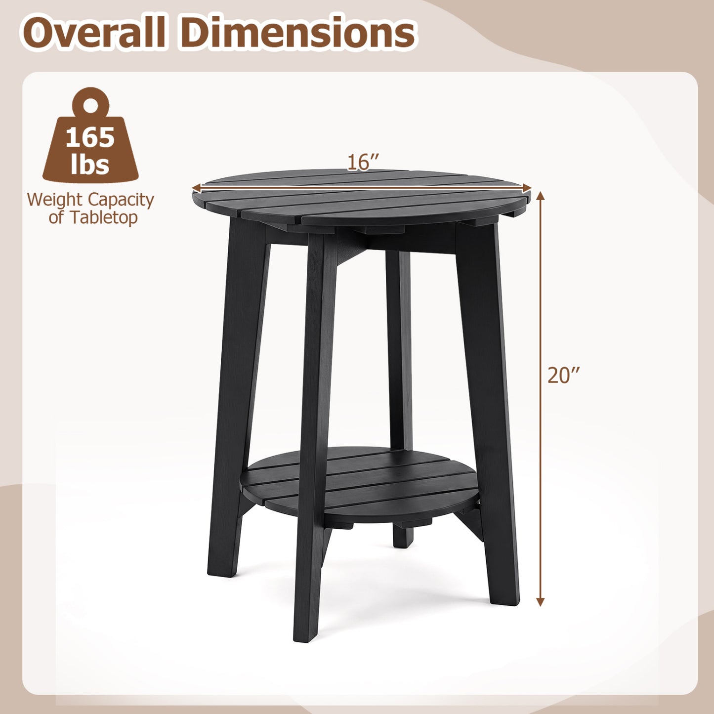 Set of 2 2-Tier Outdoor Eucalyptus Wood Side Table with Slatted Tabletop and Storage Shelf for Backyard-Black
