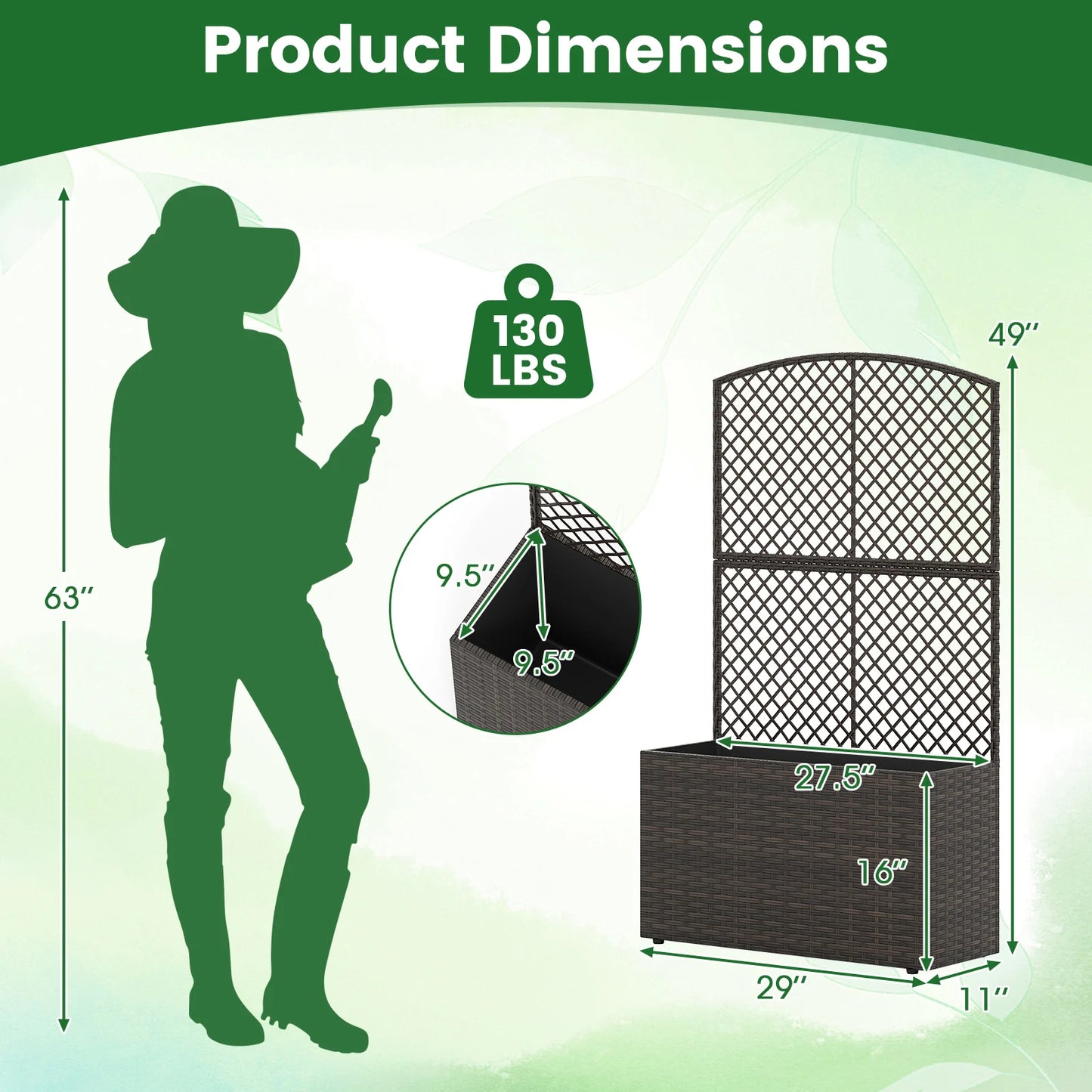 Set of 2 49 Inch Raised Garden Bed with Trellis and Wicker Planter Box-Black