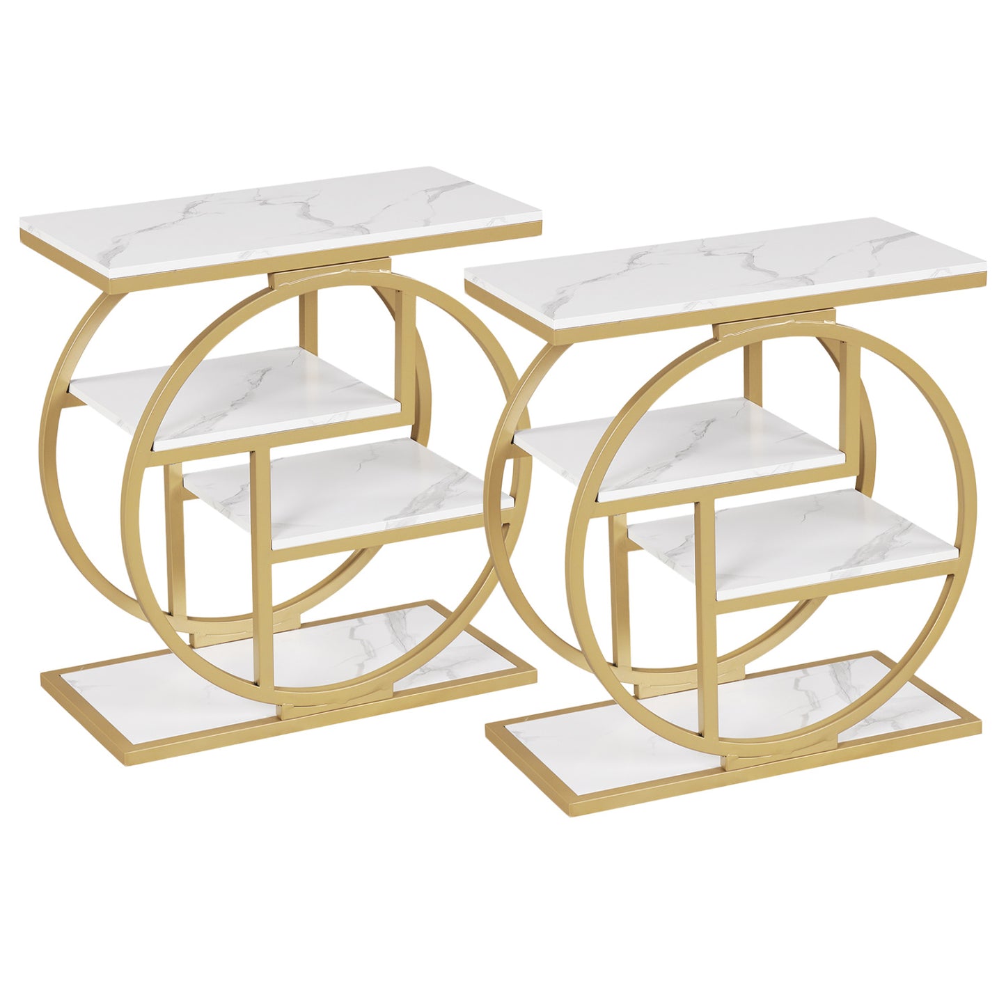 Set of 2 4-Tier Narrow End Table for Living Room with Storage Shelves-Gray