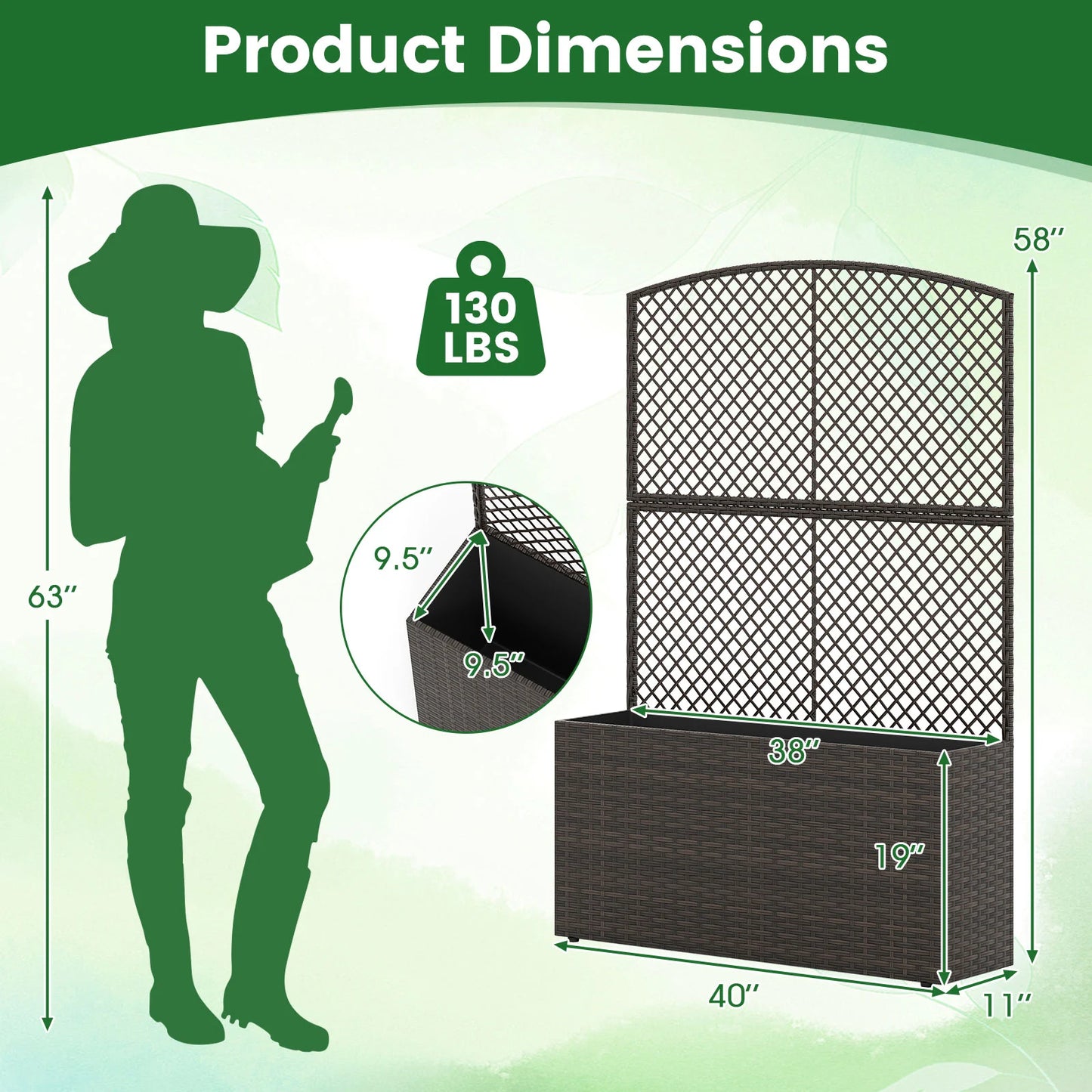 Set of 2 58 Inch Raised Garden Bed with Trellis and Wicker Planter Box-Black
