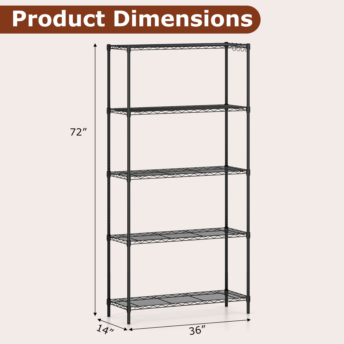 Set of 2 5-Tier Metal Storage Shelving Unit with V-Shaped Wire Rack and 1250 LBS Capacity-Black