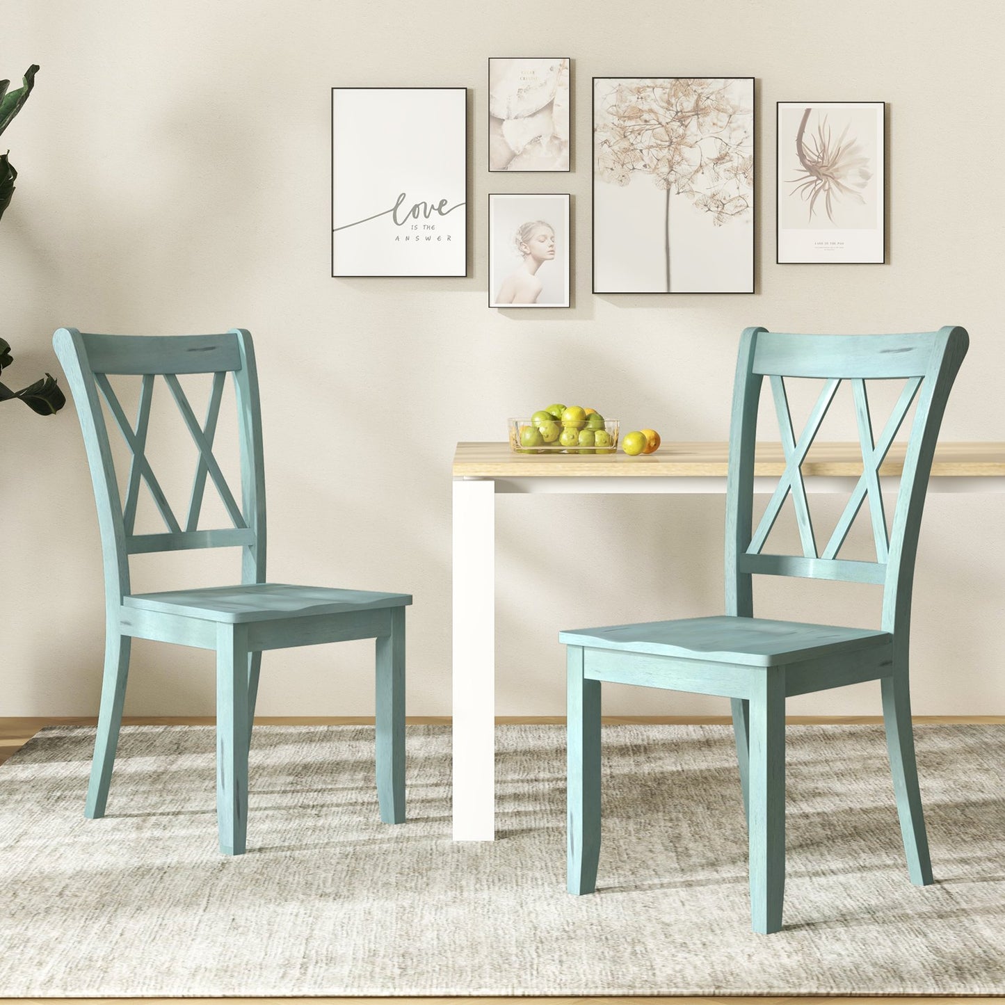 Set of 2 Wooden Dining Chairs Mid Century Farmhouse Retro Kitchen Chairs-Brown