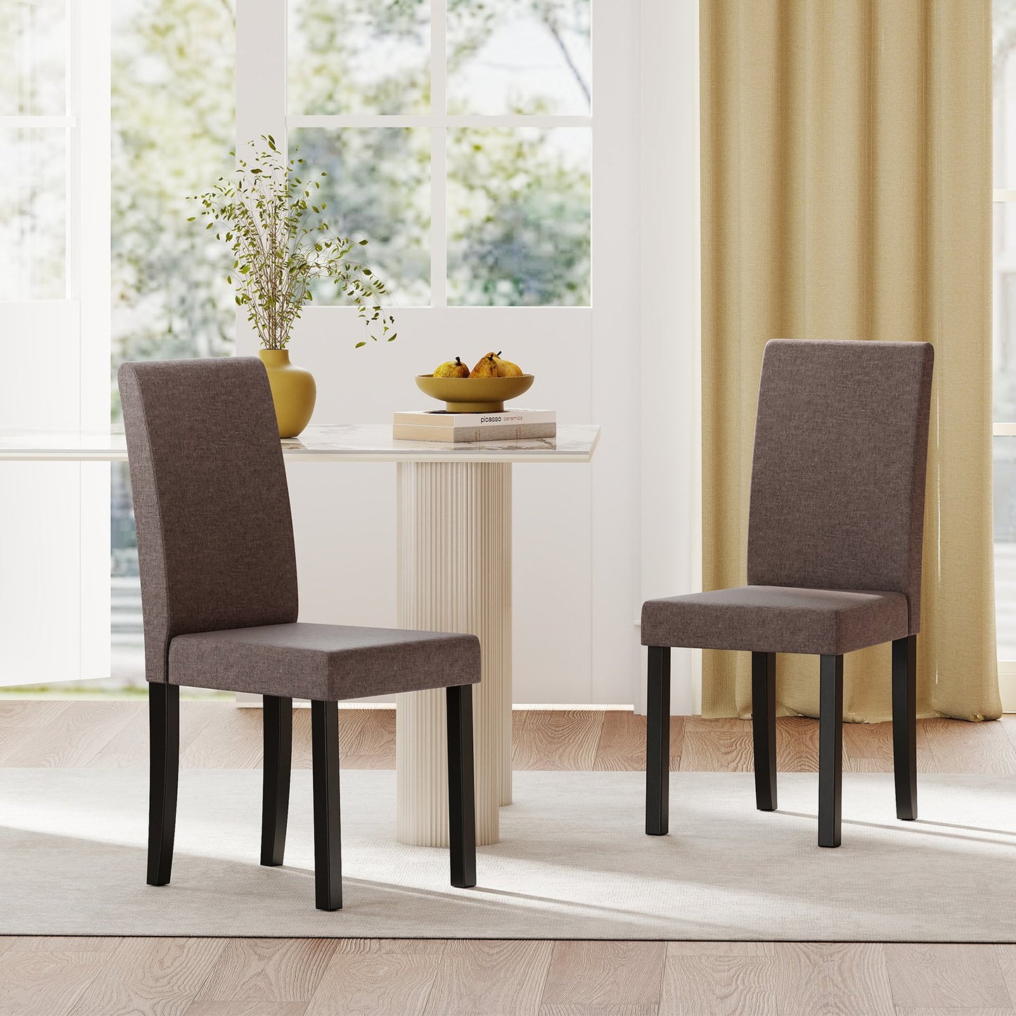 Set of 2 Dining Chair Mid-Century Modern Fabric Upholstered Parson Chairs-Beige