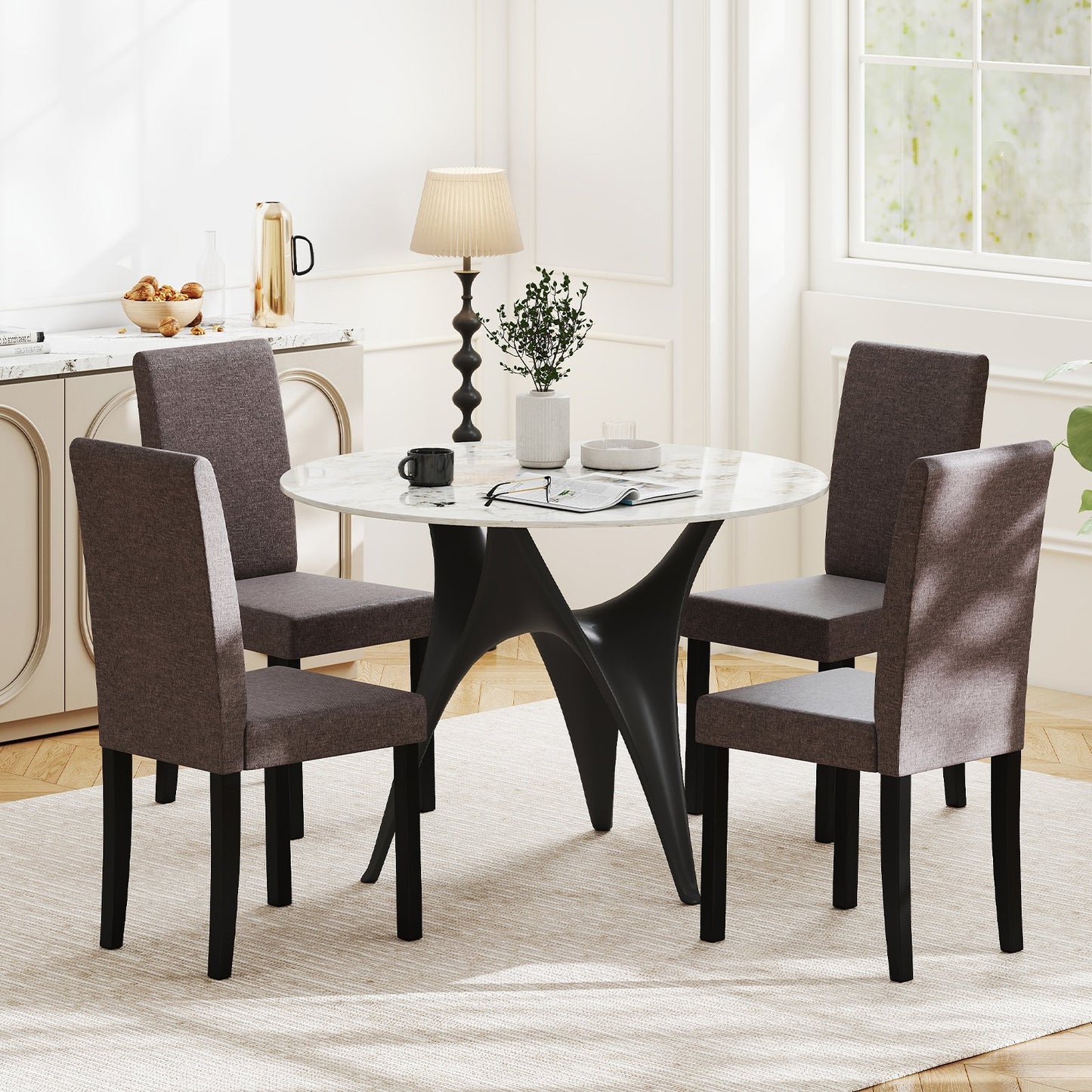Set of 2 Dining Chair Mid-Century Modern Fabric Upholstered Parson Chairs-Beige