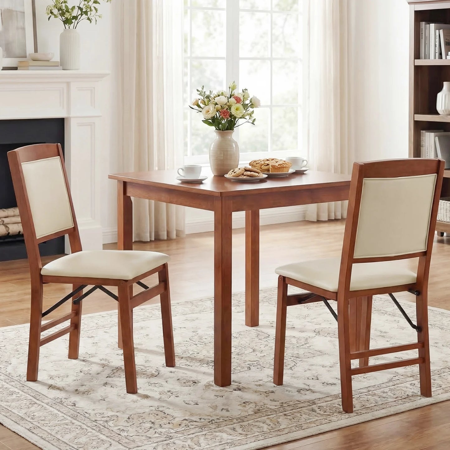 Set of 2 Folding Dining Chairs with Padded Seat and High Backrest-Black