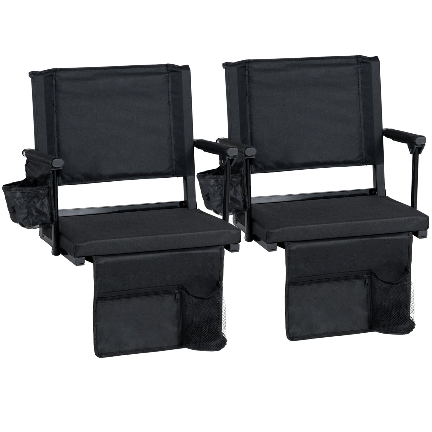 Set of 2 Folding Stadium Seat with Cup Holders and Pockets-Black