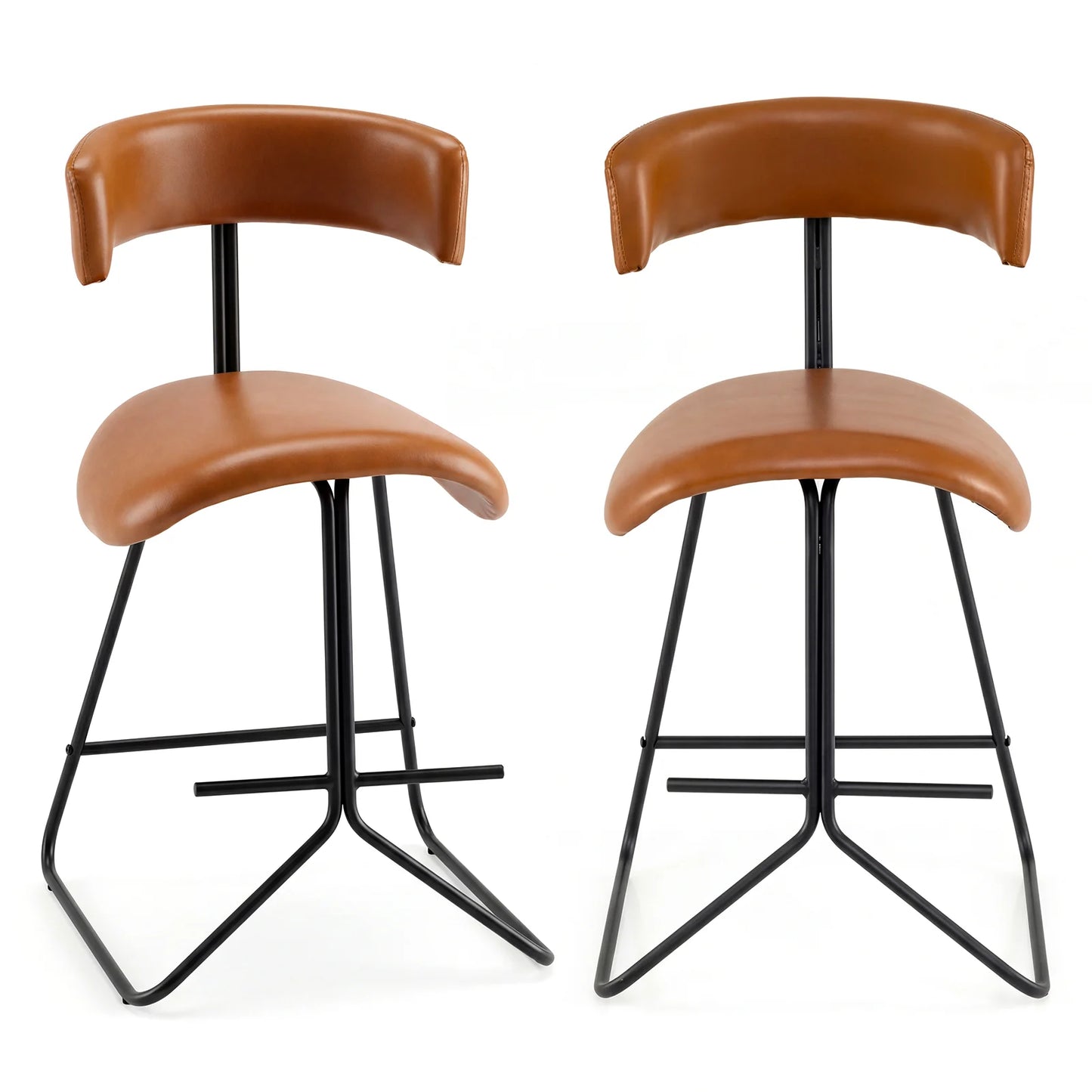 Set of 2 Modern Counter Height Stools 25 Inch Faux Leather Upholstered-Espresso