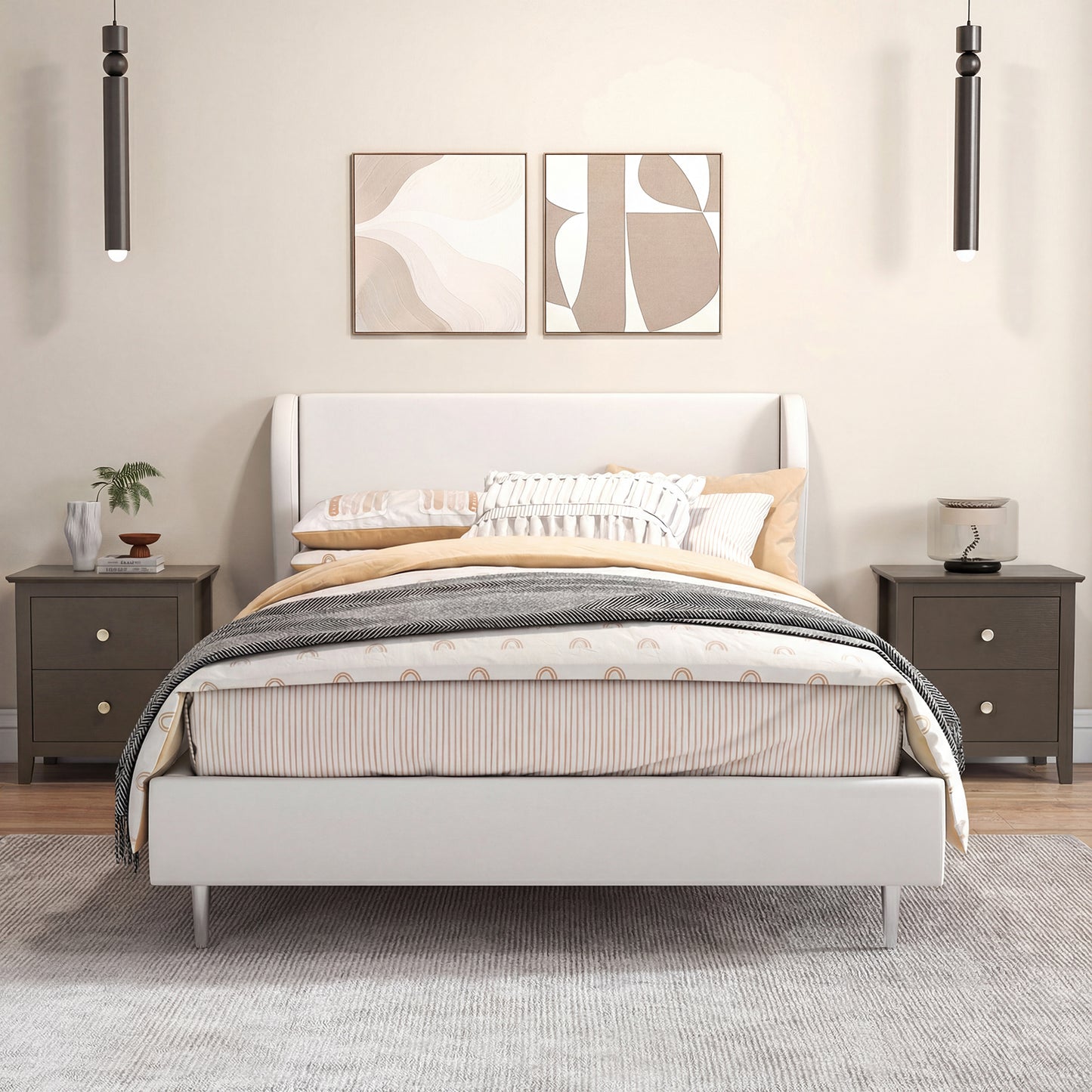 Modern Nightstand with 2 Drawers for Small Spaces-Brown