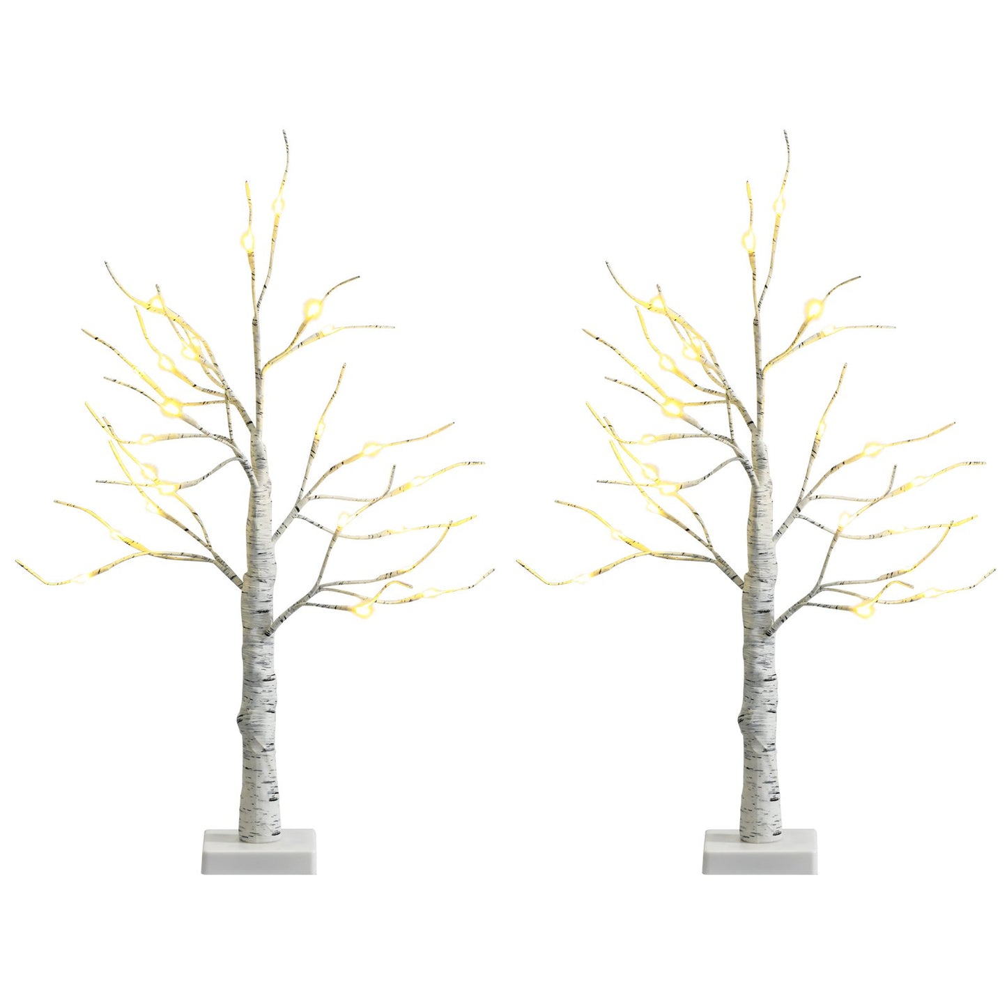 Set of 2 Pre-lit White Twig Birch Tree Battery Powered for Christmas Holiday