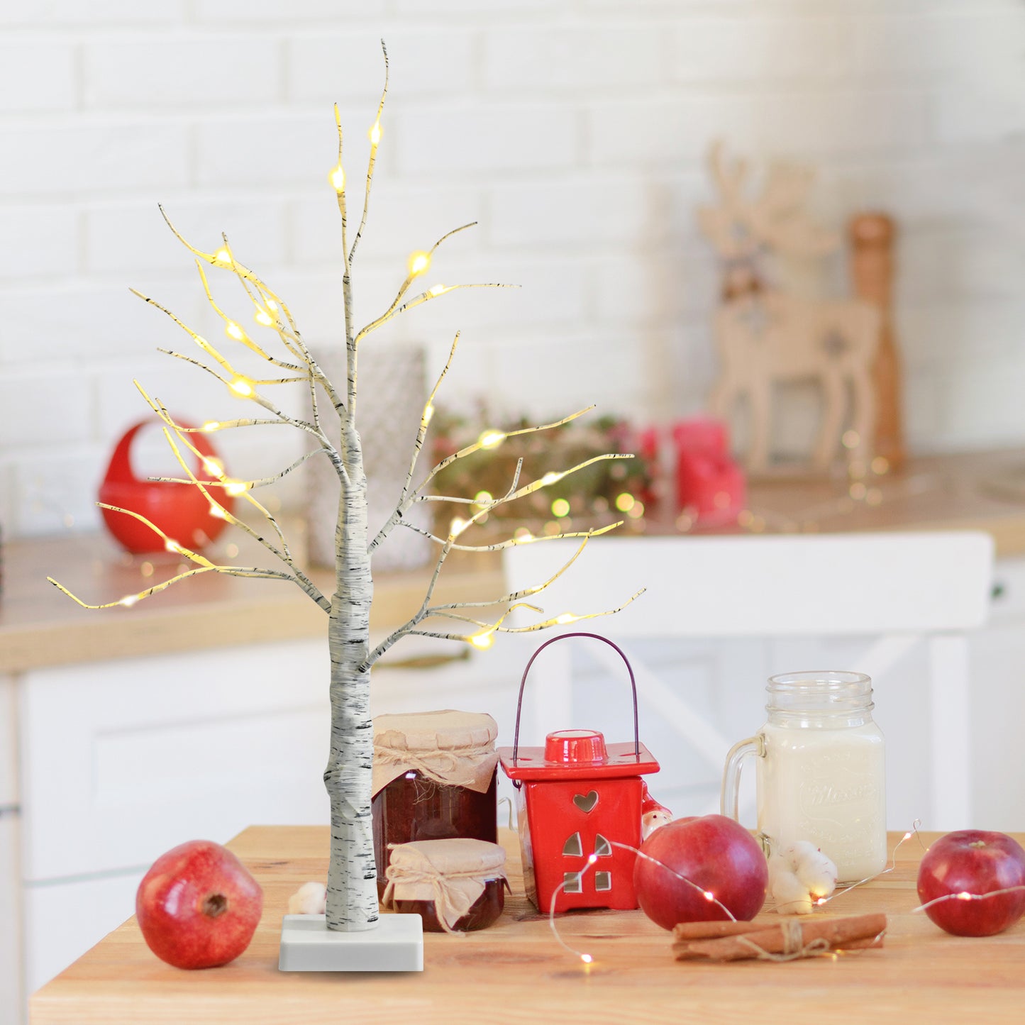 Set of 2 Pre-lit White Twig Birch Tree Battery Powered for Christmas Holiday