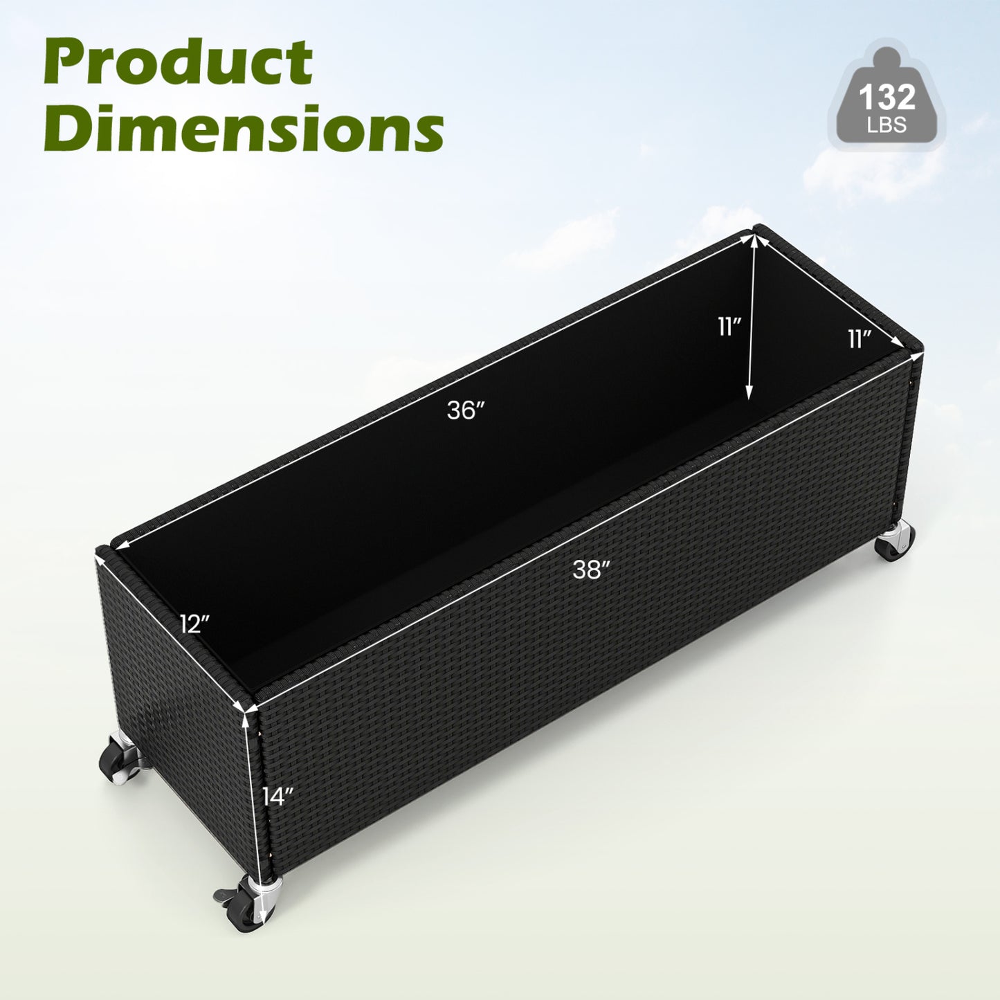 Set of 2 Raised Garden Bed PE Rattan Wicker Patio Planter Box with Liner and Wheels