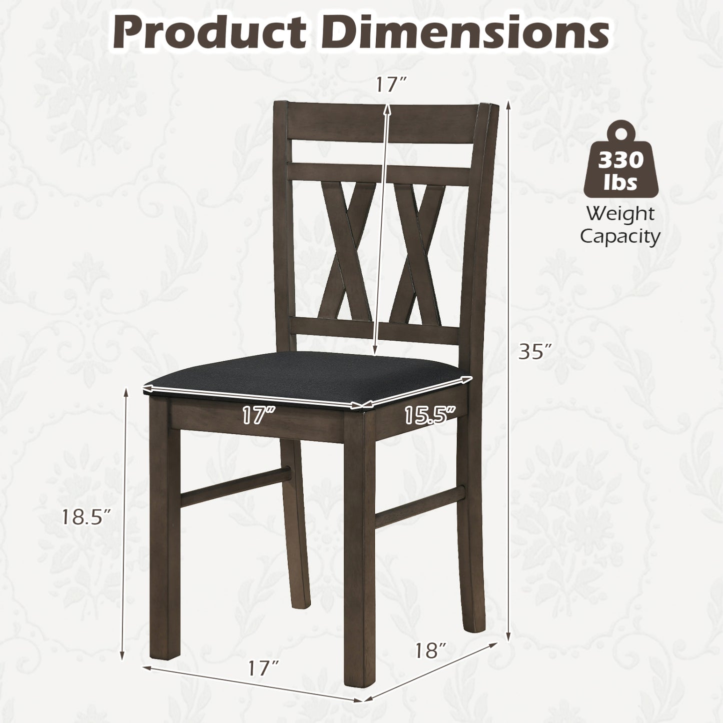 Set of 2 modern gray linen-style upholstered kitchen chairs with rubber wood legs, designed for dining rooms.